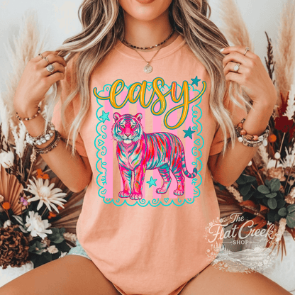 Easy Tiger Graphic Tee | Retro Neon Tiger Shirt | Comfort Colors Style | The Flat Creek Shop (Copy)SThe Flat Creek Shop LLC