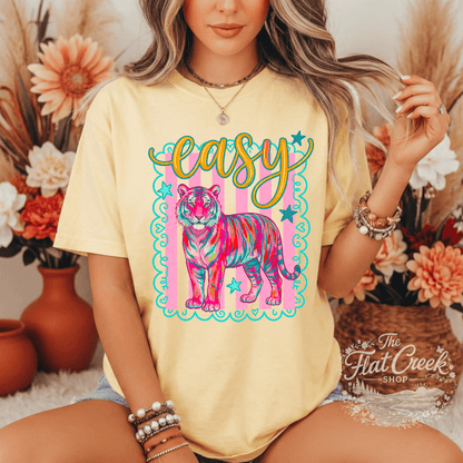 Easy Tiger Graphic Tee | Retro Neon Tiger Shirt | Comfort Colors Style | The Flat Creek Shop (Copy)SThe Flat Creek Shop LLC