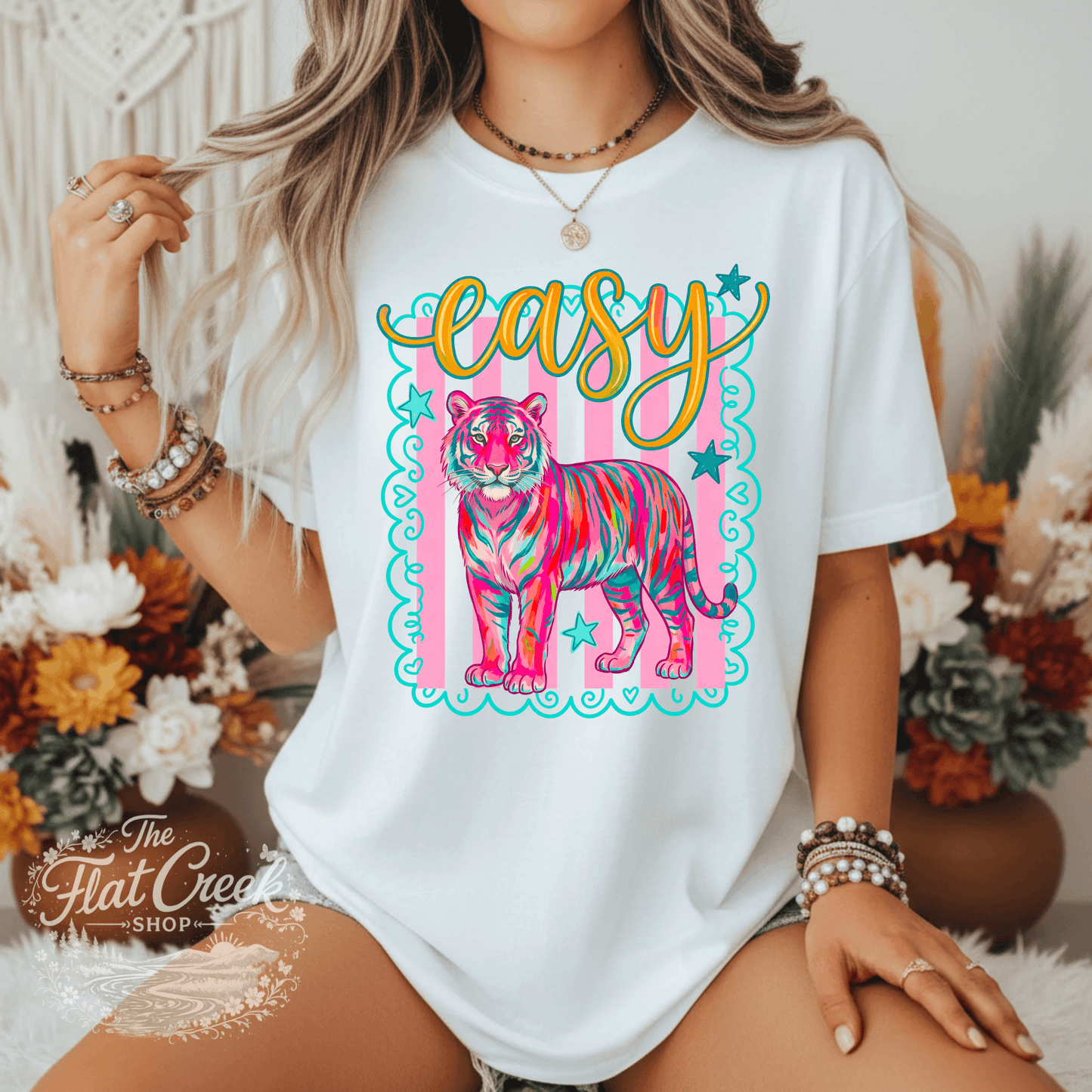 Easy Tiger Graphic Tee | Retro Neon Tiger Shirt | Comfort Colors Style | The Flat Creek Shop (Copy)SThe Flat Creek Shop LLC