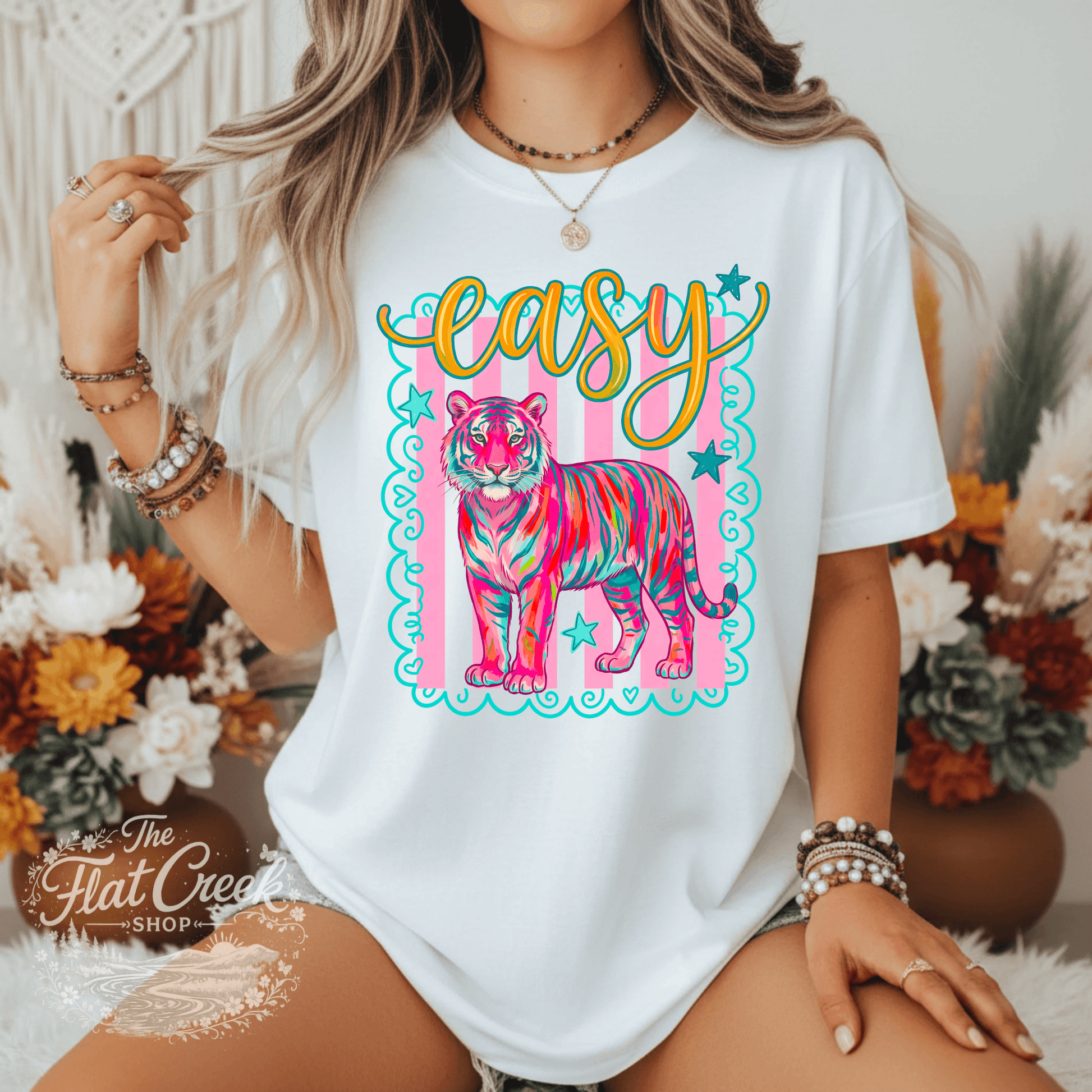 Easy Tiger Graphic Tee | Retro Neon Tiger Shirt | Comfort Colors Style | The Flat Creek Shop (Copy)SThe Flat Creek Shop LLC