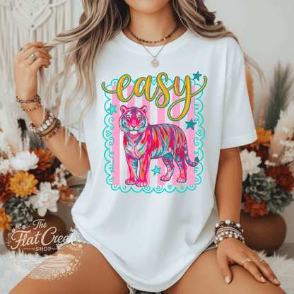 Easy Tiger Graphic Tee | Retro Neon Tiger Shirt | Comfort Colors Style | The Flat Creek Shop (Copy)SThe Flat Creek Shop LLC