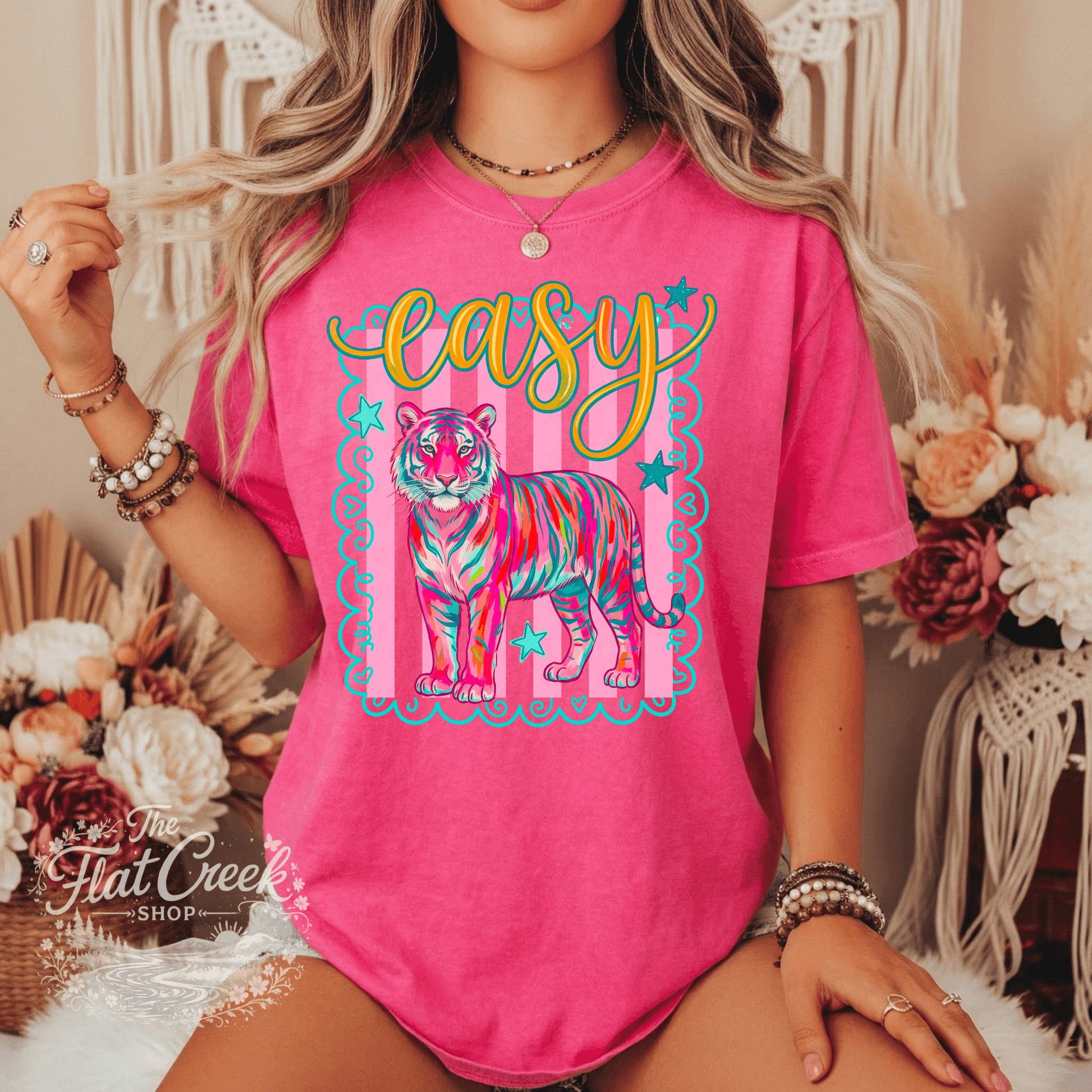 Easy Tiger Graphic Tee | Retro Neon Tiger Shirt | Comfort Colors Style | The Flat Creek Shop (Copy)SThe Flat Creek Shop LLC