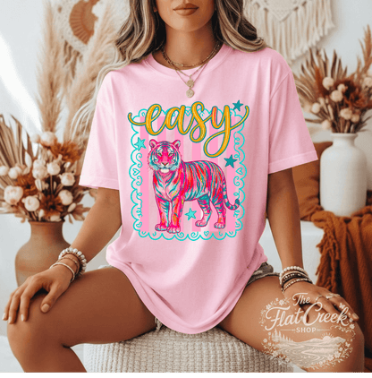 Easy Tiger Graphic Tee | Retro Neon Tiger Shirt | Comfort Colors Style | The Flat Creek Shop (Copy)SThe Flat Creek Shop LLC