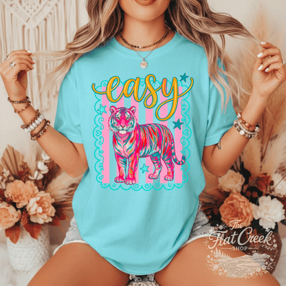 Easy Tiger Graphic Tee | Retro Neon Tiger Shirt | Comfort Colors Style | The Flat Creek Shop (Copy)SThe Flat Creek Shop LLC