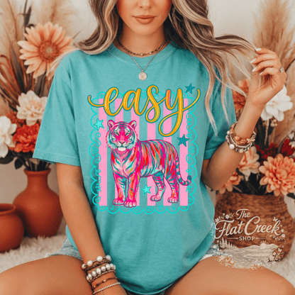 Easy Tiger Graphic Tee | Retro Neon Tiger Shirt | Comfort Colors Style | The Flat Creek Shop (Copy)SThe Flat Creek Shop LLC