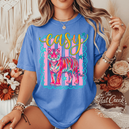 Easy Tiger Graphic Tee | Retro Neon Tiger Shirt | Comfort Colors Style | The Flat Creek Shop (Copy)SThe Flat Creek Shop LLC