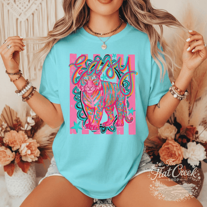Easy Tiger Graphic Tee | Retro Neon Tiger Shirt | Comfort Colors Style | The Flat Creek ShopSThe Flat Creek Shop LLC