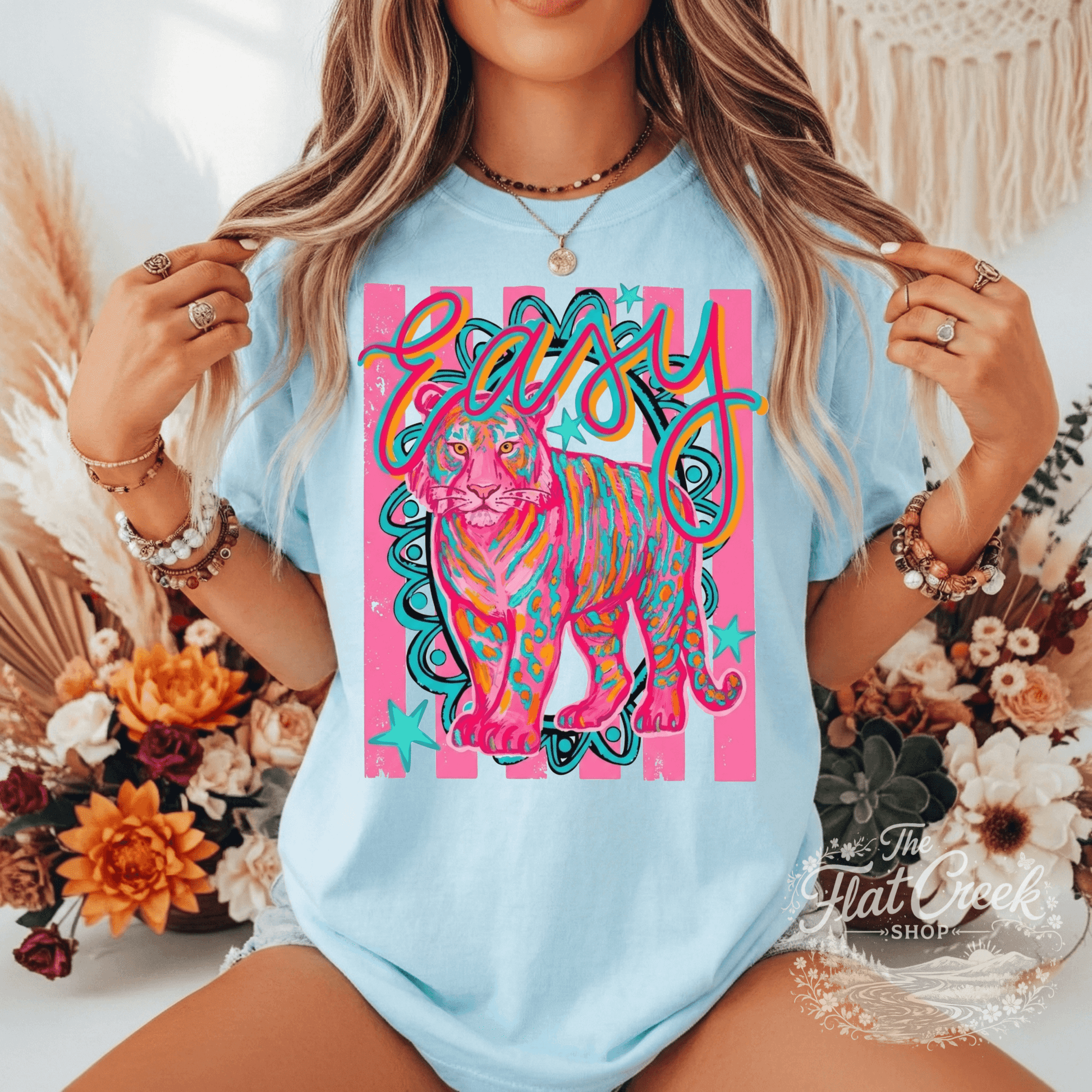 Easy Tiger Graphic Tee | Retro Neon Tiger Shirt | Comfort Colors Style | The Flat Creek ShopSThe Flat Creek Shop LLC