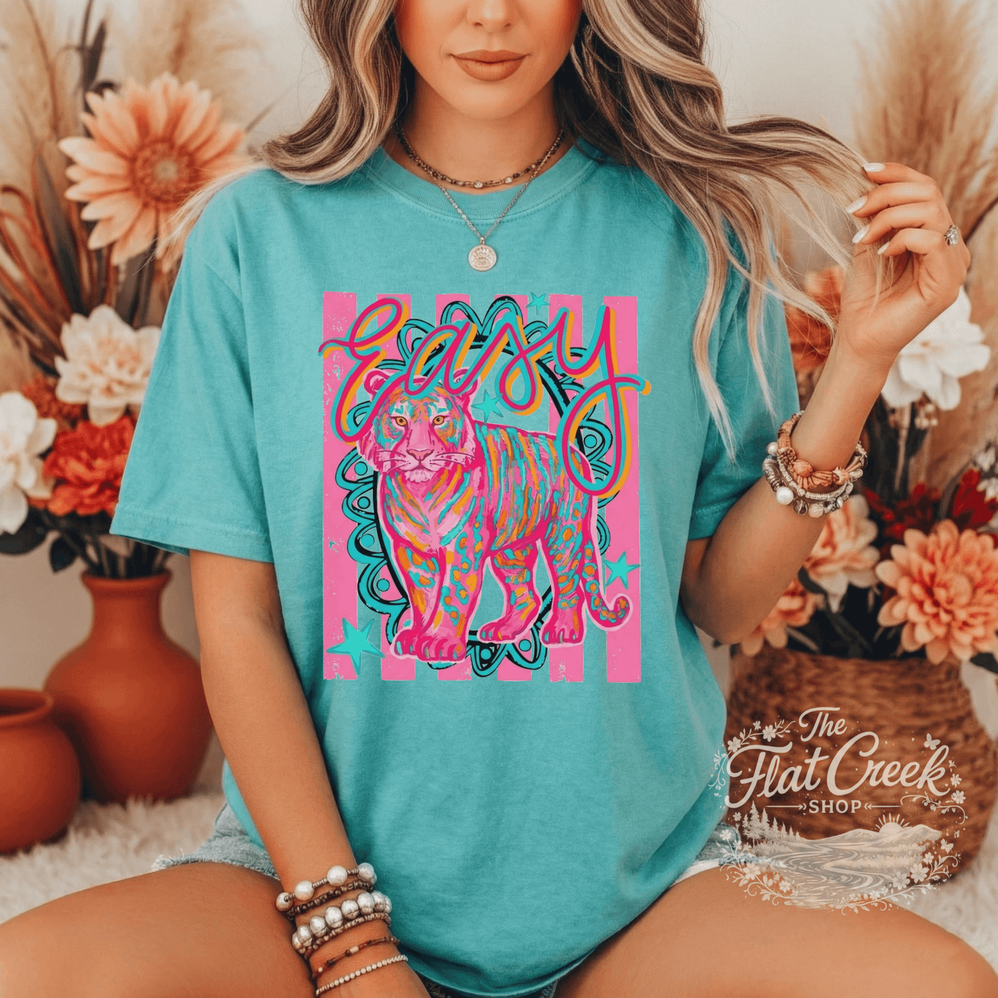 Easy Tiger Graphic Tee | Retro Neon Tiger Shirt | Comfort Colors Style | The Flat Creek ShopSThe Flat Creek Shop LLC