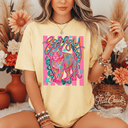 Easy Tiger Graphic Tee | Retro Neon Tiger Shirt | Comfort Colors Style | The Flat Creek ShopSThe Flat Creek Shop LLC