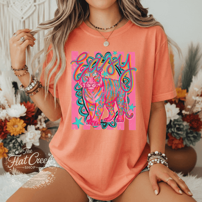 Easy Tiger Graphic Tee | Retro Neon Tiger Shirt | Comfort Colors Style | The Flat Creek ShopSThe Flat Creek Shop LLC