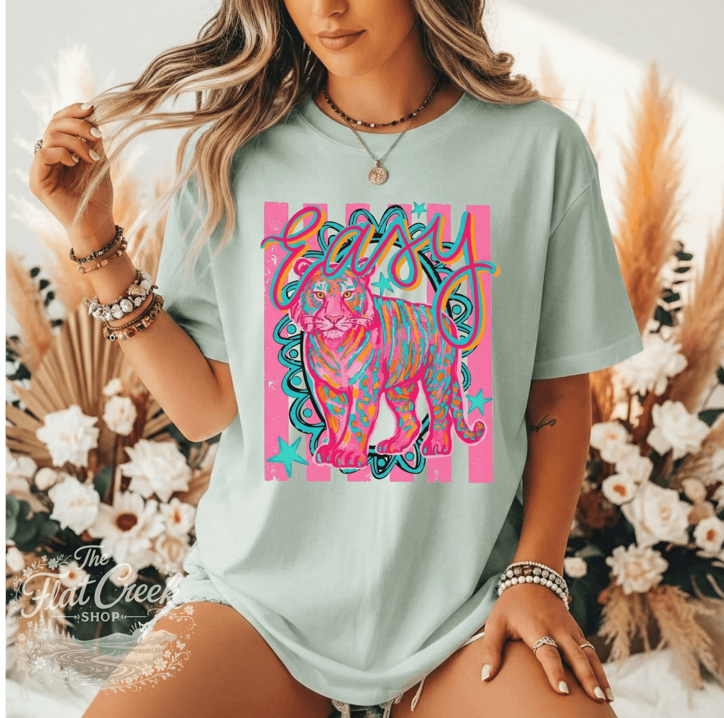 Easy Tiger Graphic Tee | Retro Neon Tiger Shirt | Comfort Colors Style | The Flat Creek ShopSThe Flat Creek Shop LLC