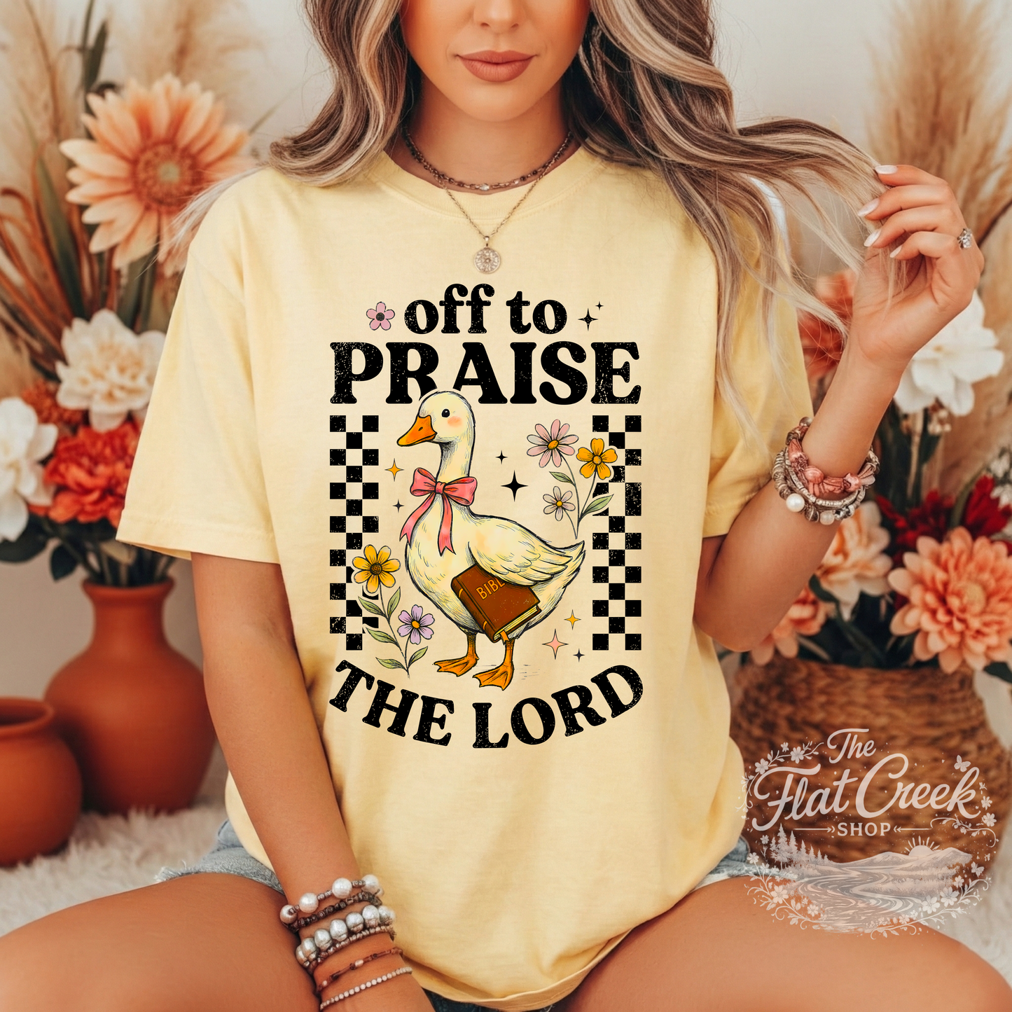 Off to Praise the Lord Shirt | Christian Goose Tee | Cute Faith Graphic T-Shirt | Trendy Christian Shirt for Women