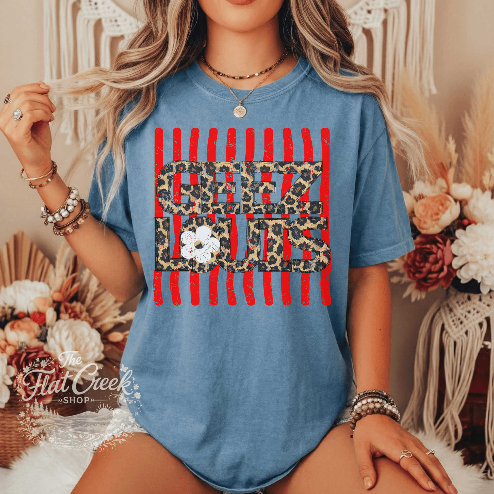 Geez Louis Shirt | Funny Sassy Graphic Tee | Leopard Print Tee | Comfort Colors Style (Copy)SThe Flat Creek Shop LLC