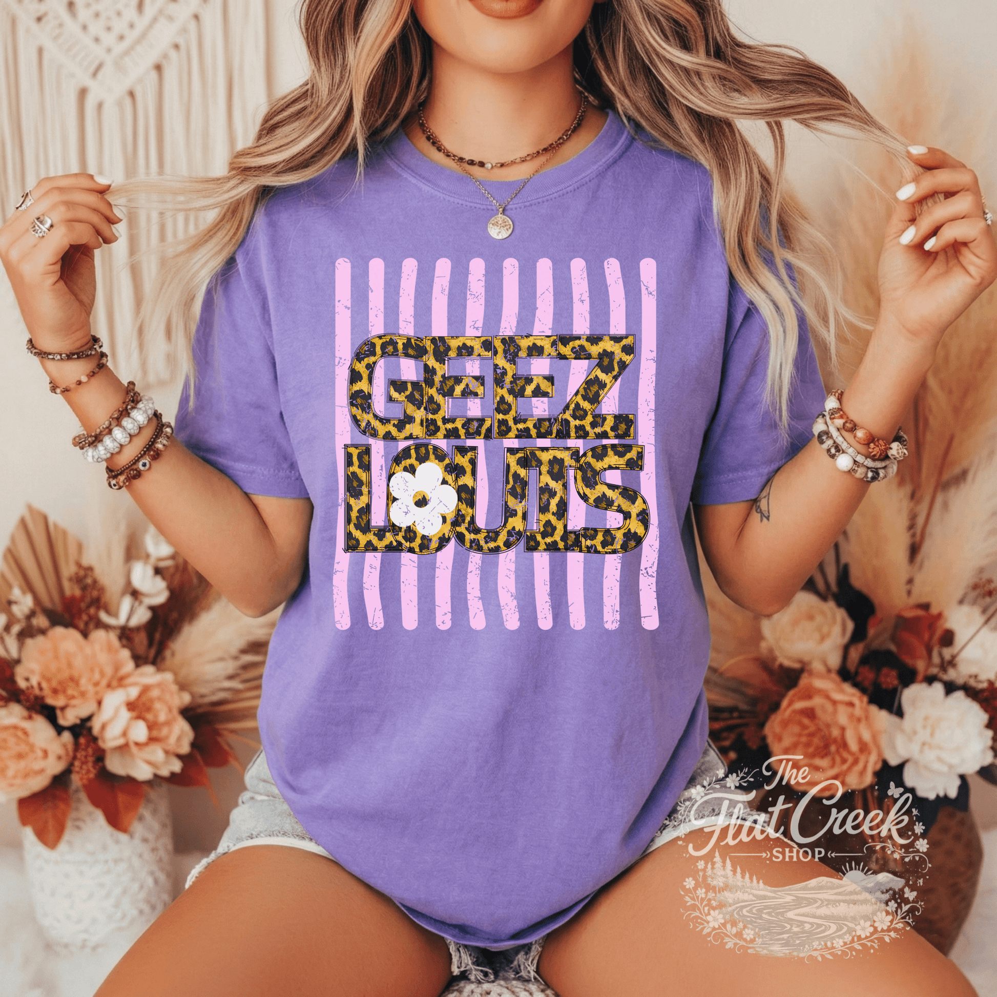 Geez Louis Shirt | Funny Sassy Graphic Tee | Leopard Print Tee | Comfort Colors StyleSThe Flat Creek Shop LLC