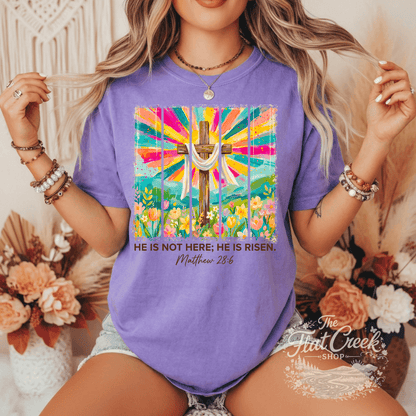 He Is Risen Shirt | Matthew 28:6 | Comfort Colors Christian Easter Tee for WomenSThe Flat Creek Shop LLC