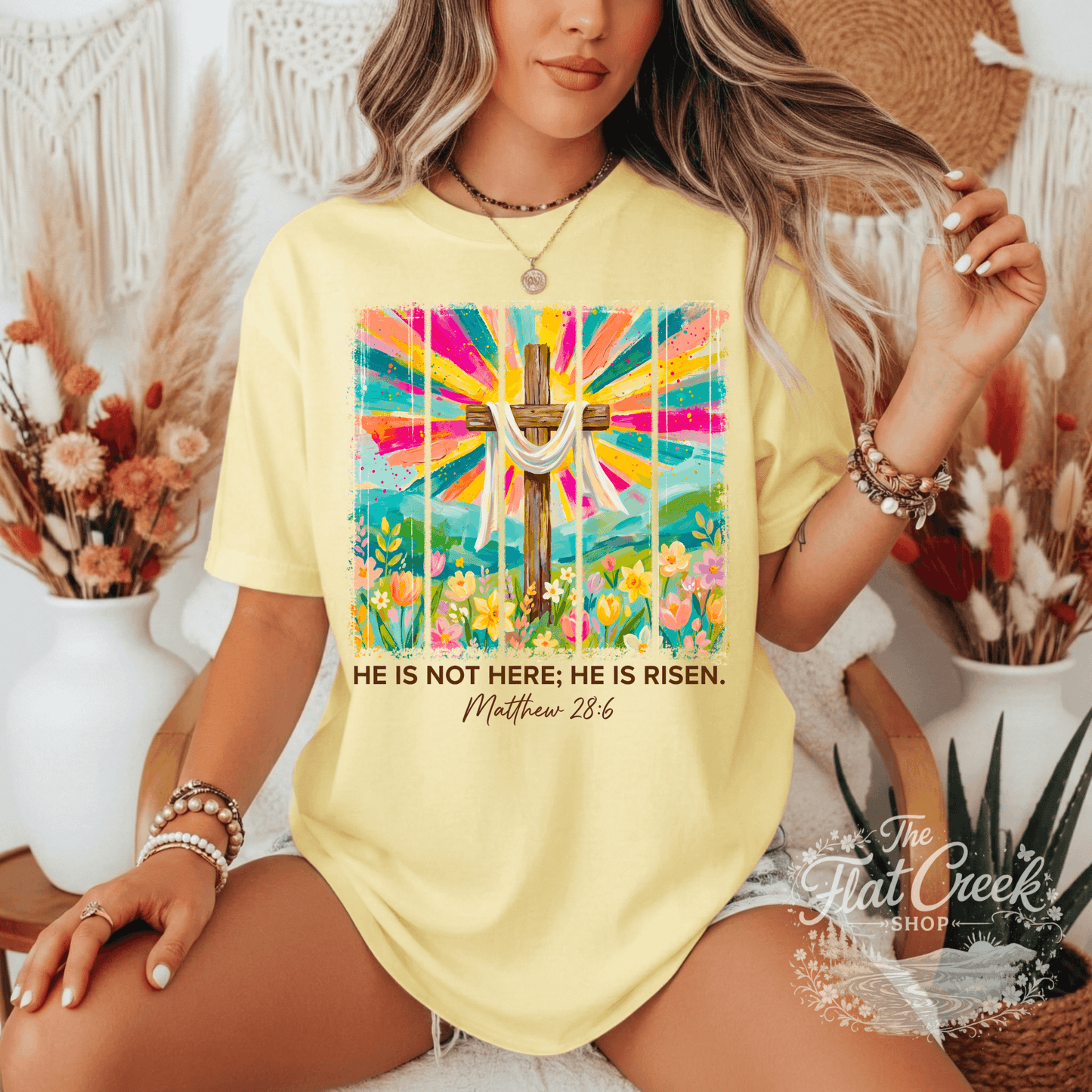He Is Risen Shirt | Matthew 28:6 | Comfort Colors Christian Easter Tee for WomenSThe Flat Creek Shop LLC