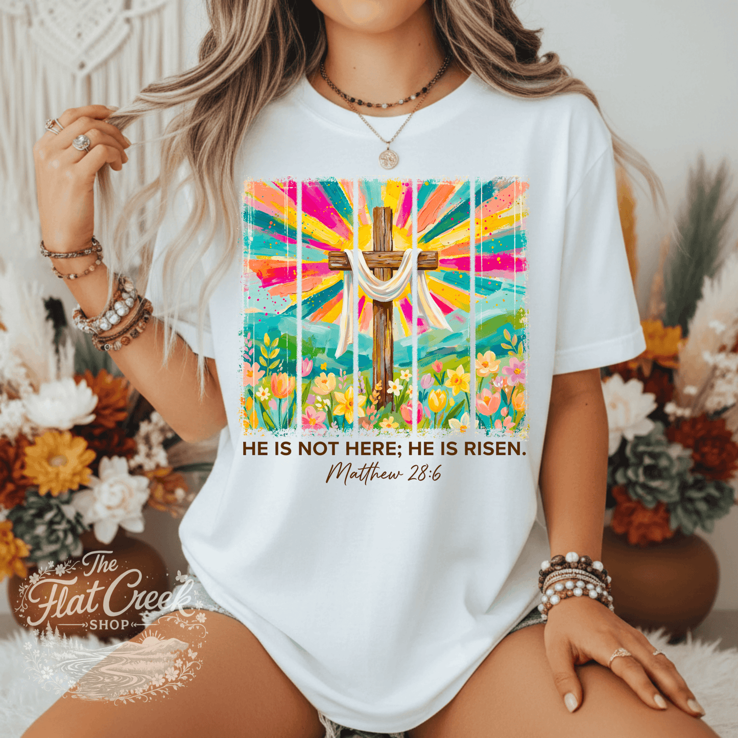He Is Risen Shirt | Matthew 28:6 | Comfort Colors Christian Easter Tee for WomenSThe Flat Creek Shop LLC