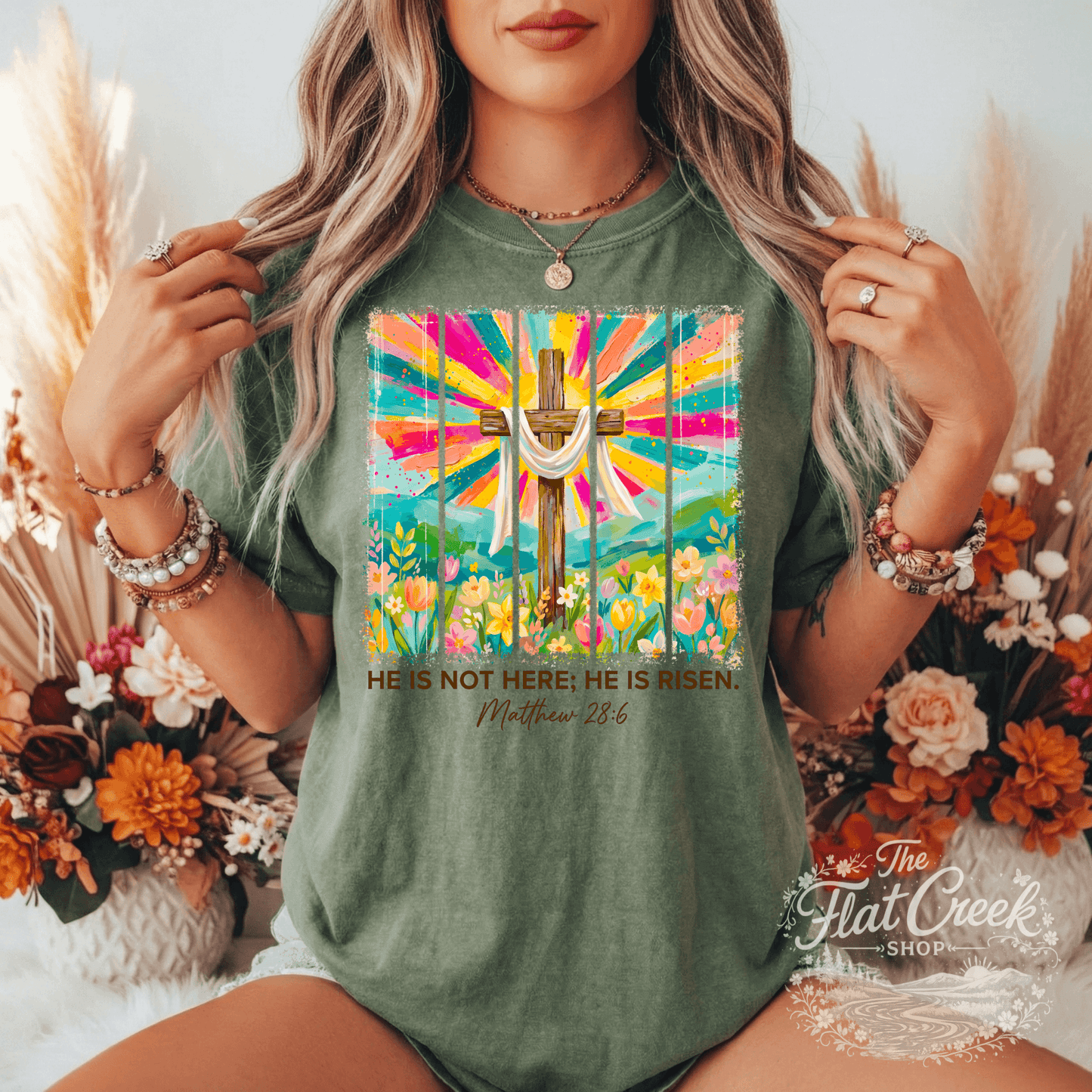 He Is Risen Shirt | Matthew 28:6 | Comfort Colors Christian Easter Tee for WomenSThe Flat Creek Shop LLC