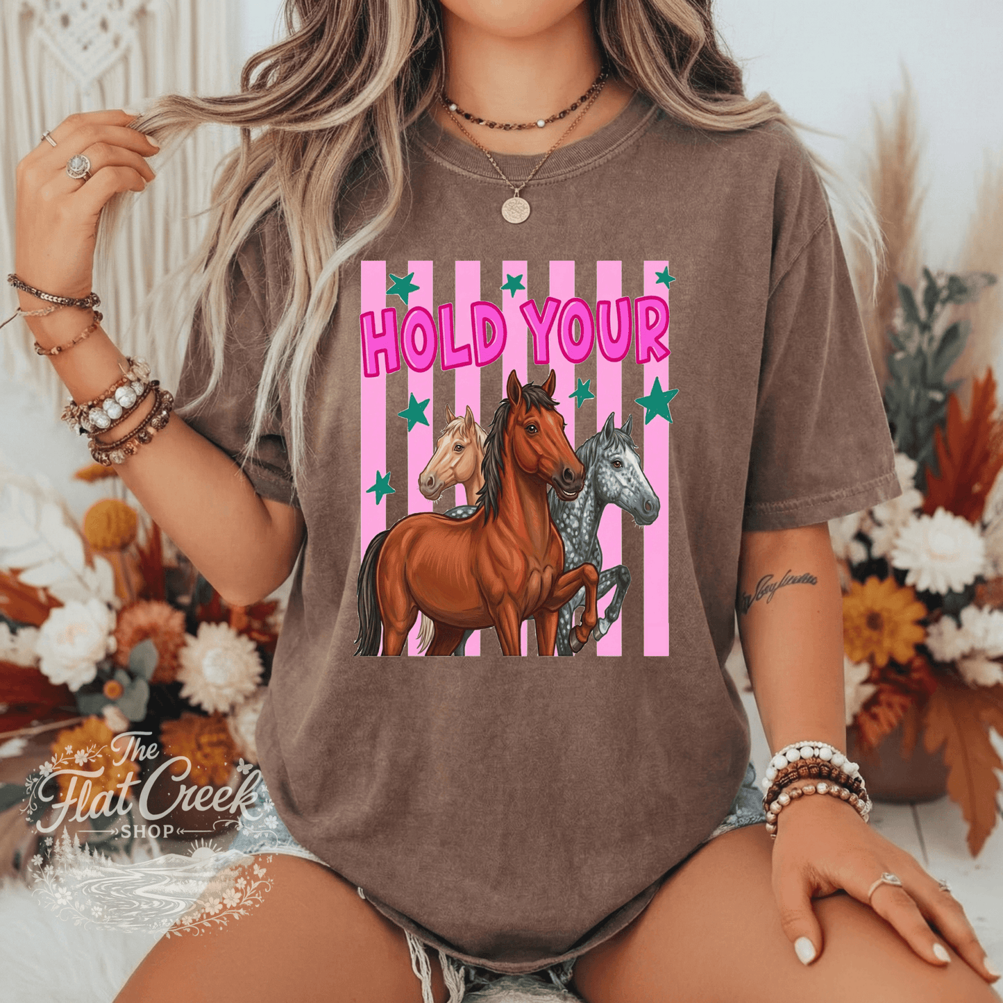 Hold Your Horses Graphic Tee | Funny Western Shirt | Comfort Colors Style | The Flat Creek ShopSThe Flat Creek Shop LLC