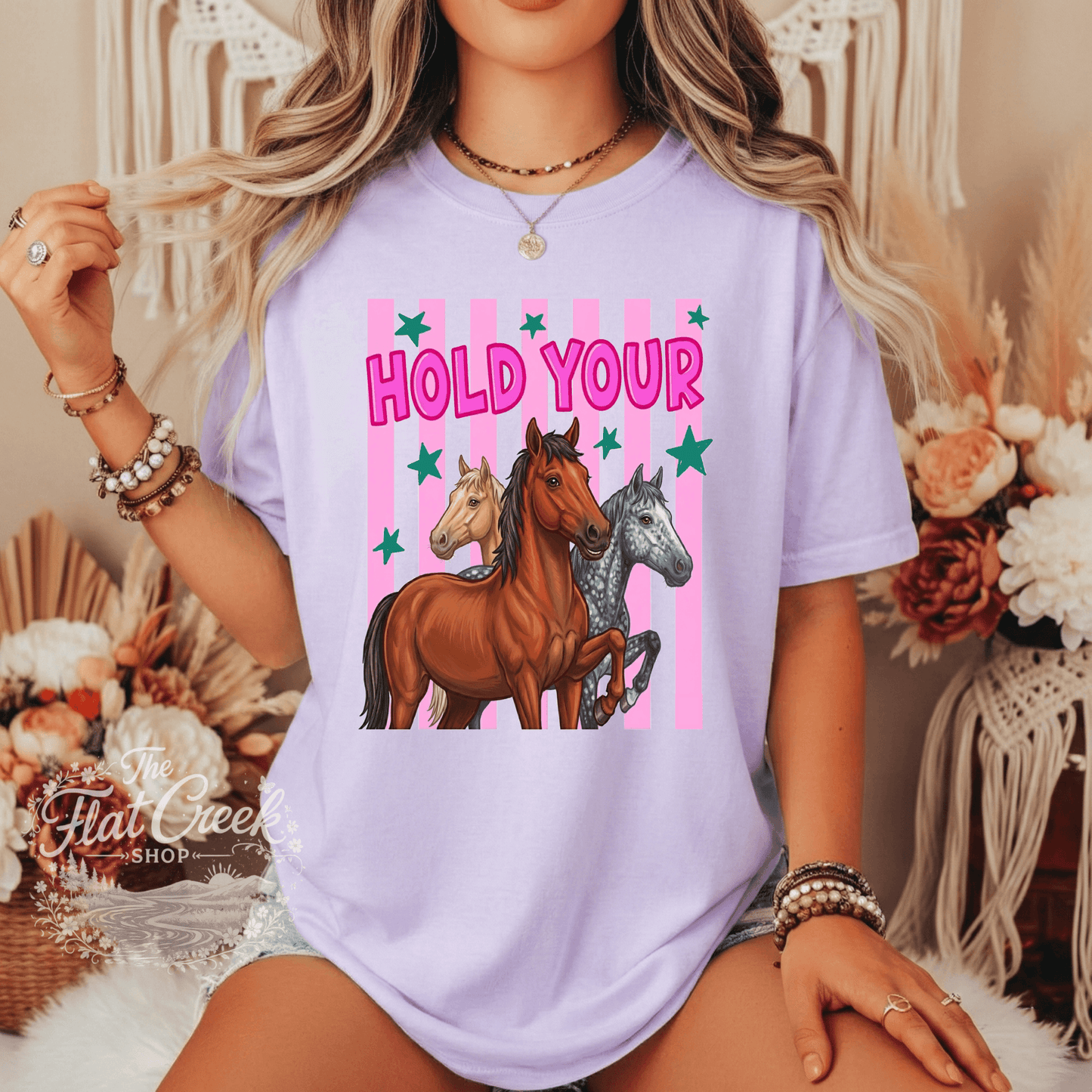 Hold Your Horses Graphic Tee | Funny Western Shirt | Comfort Colors Style | The Flat Creek ShopSThe Flat Creek Shop LLC