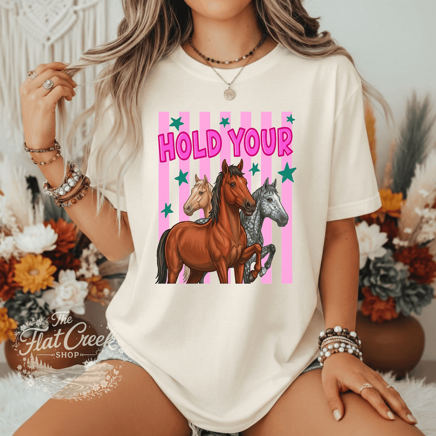 Hold Your Horses Graphic Tee | Funny Western Shirt | Comfort Colors Style | The Flat Creek ShopSThe Flat Creek Shop LLC