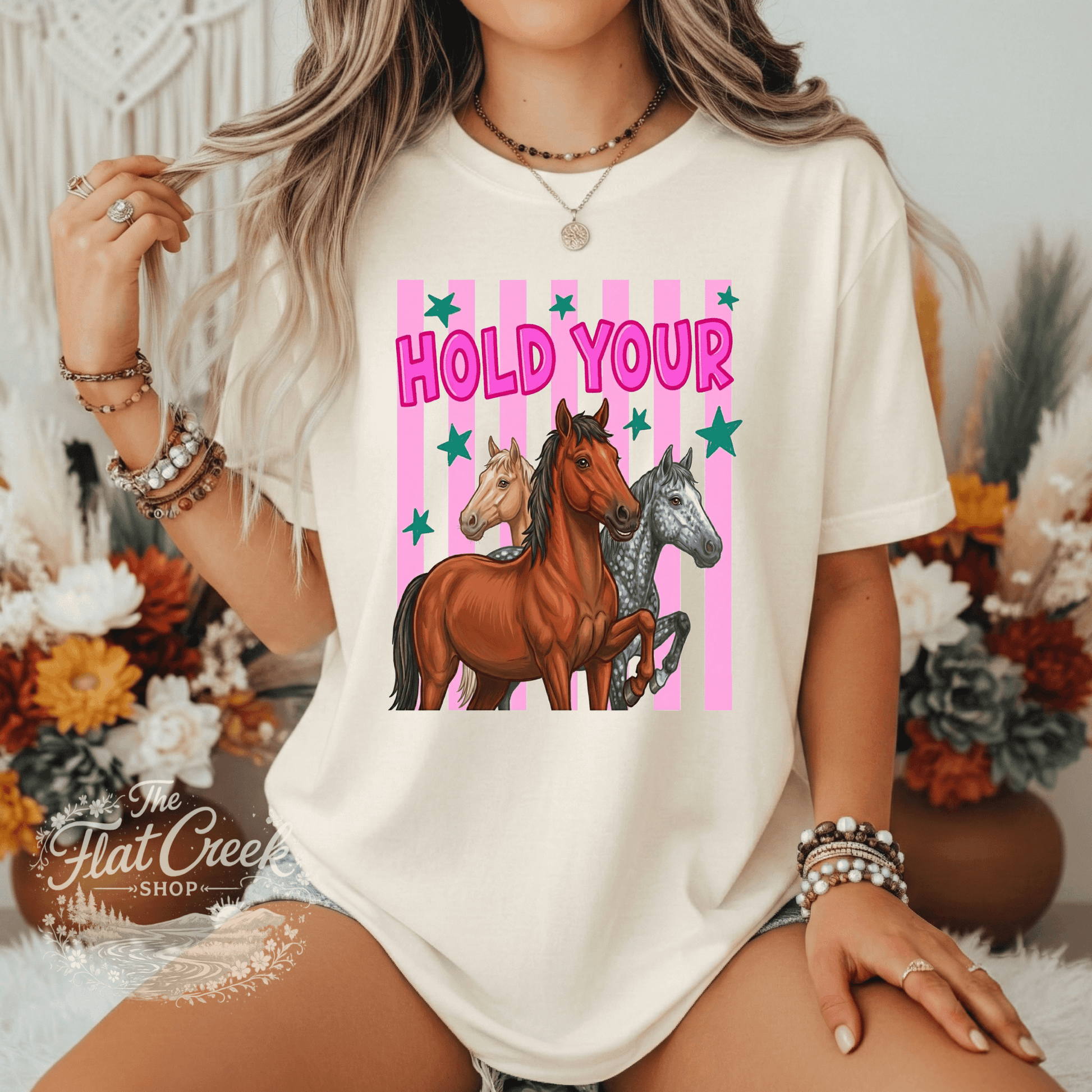 Hold Your Horses Graphic Tee | Funny Western Shirt | Comfort Colors Style | The Flat Creek ShopSThe Flat Creek Shop LLC