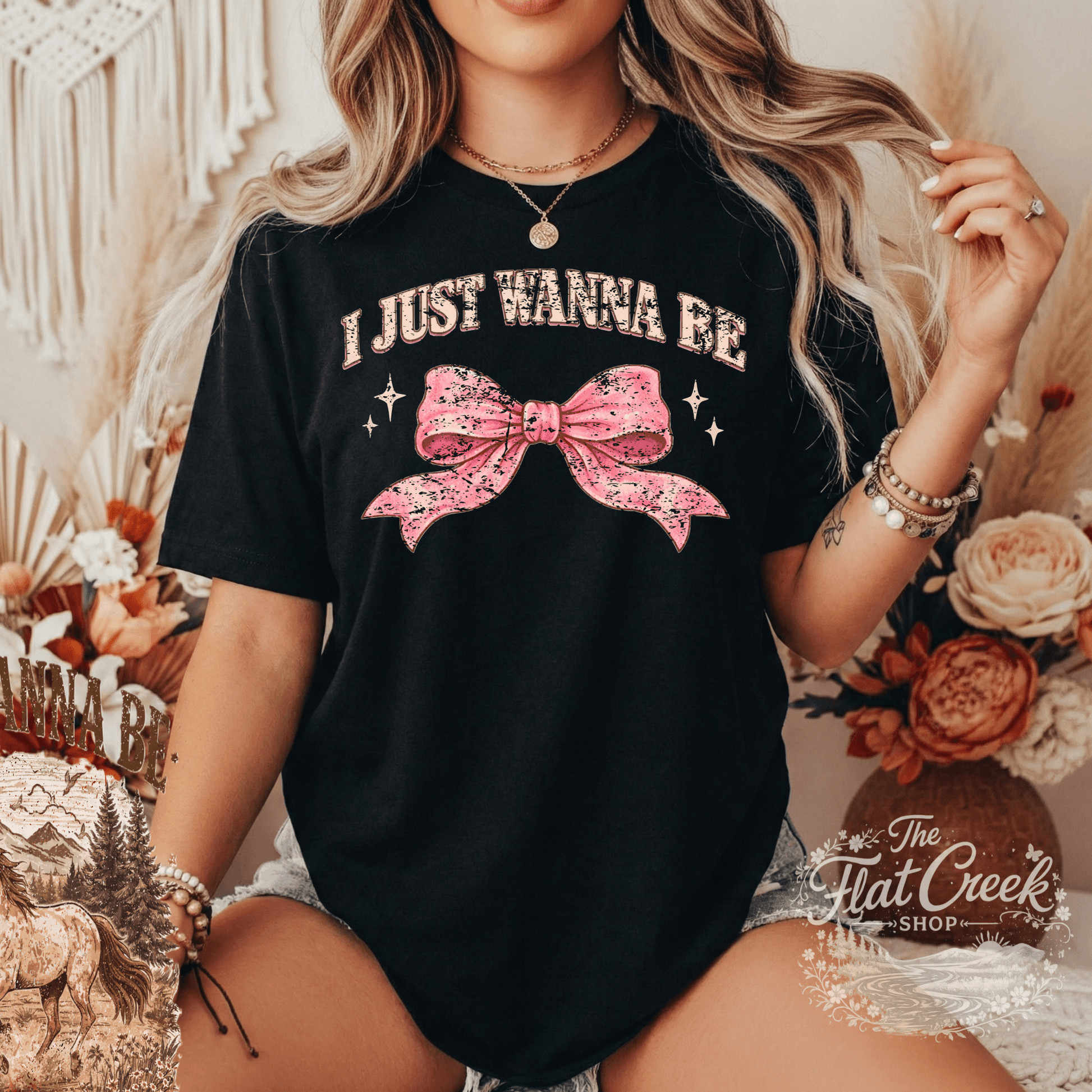 I Just Wanna Be Comfort Colors Tee - Pink Girly Bow | Graphic Tee | The Flat Creek ShopSThe Flat Creek Shop LLC