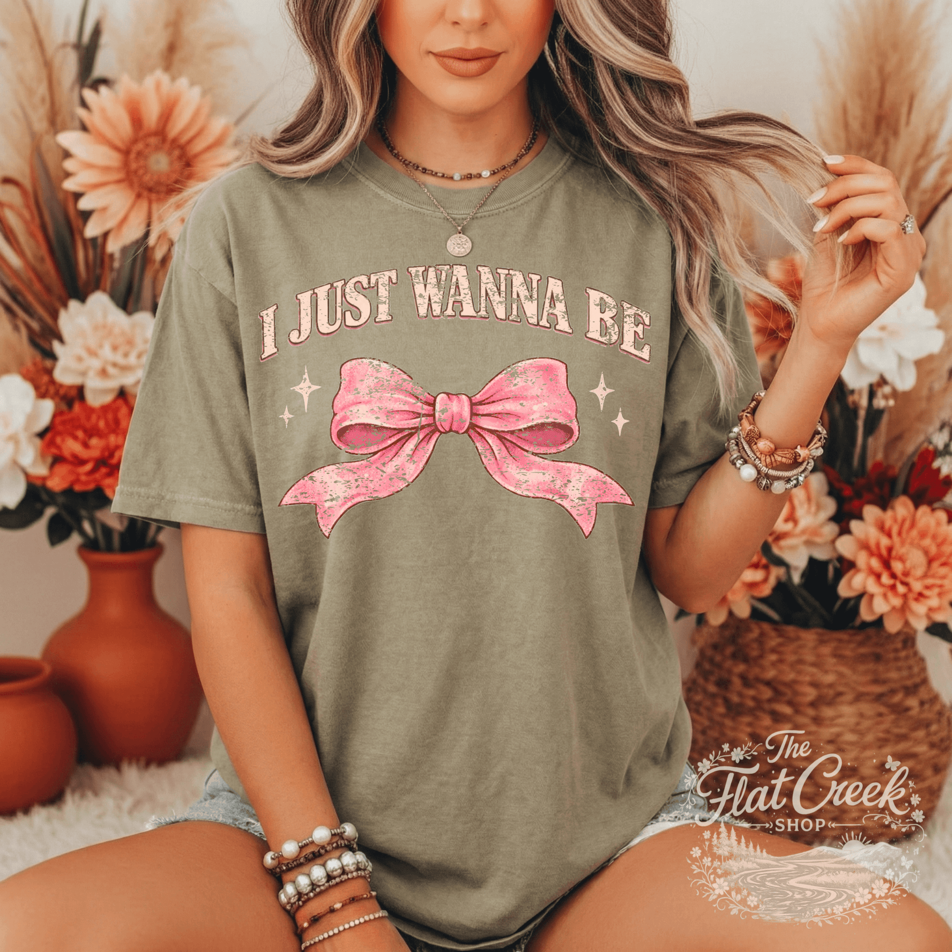 I Just Wanna Be Comfort Colors Tee - Pink Girly Bow | Graphic Tee | The Flat Creek ShopSThe Flat Creek Shop LLC