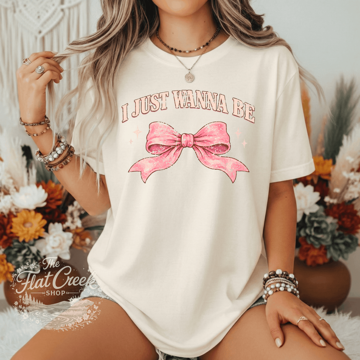 I Just Wanna Be Comfort Colors Tee - Pink Girly Bow | Graphic Tee | The Flat Creek ShopSThe Flat Creek Shop LLC
