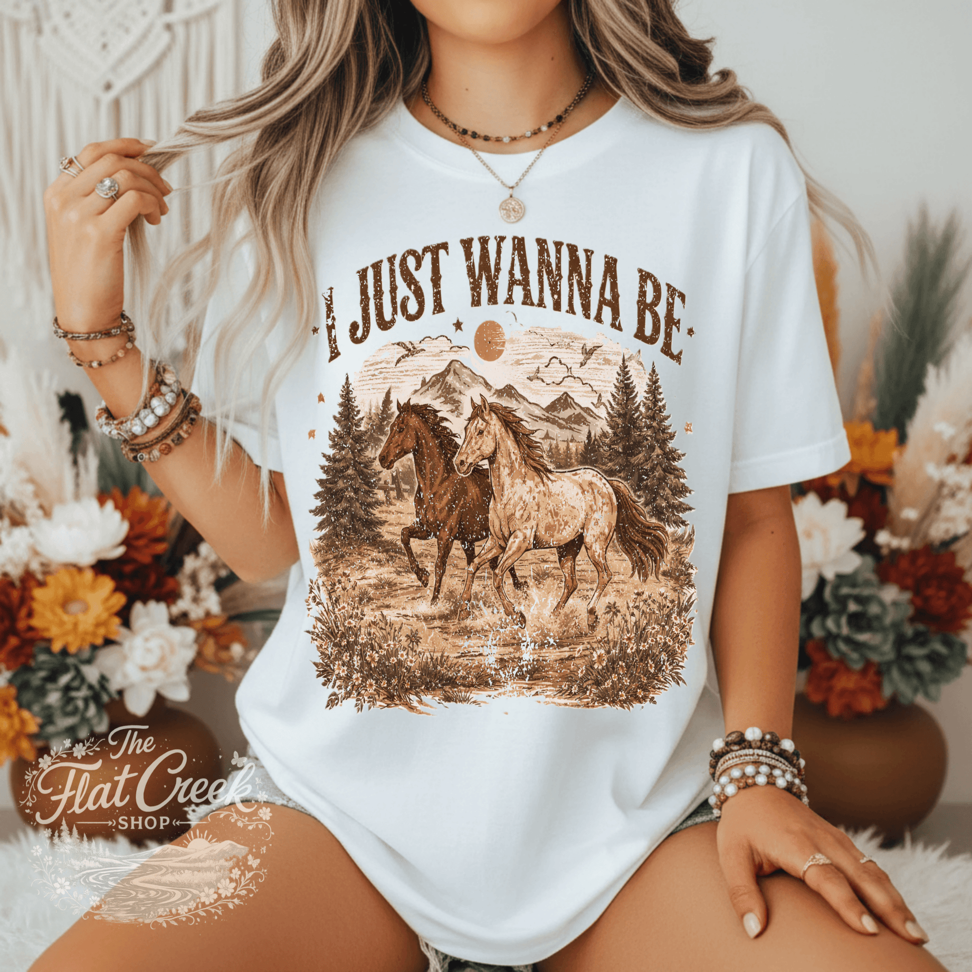 I Just Wanna Be Comfort Colors Tee - Western HorsesSThe Flat Creek Shop LLC