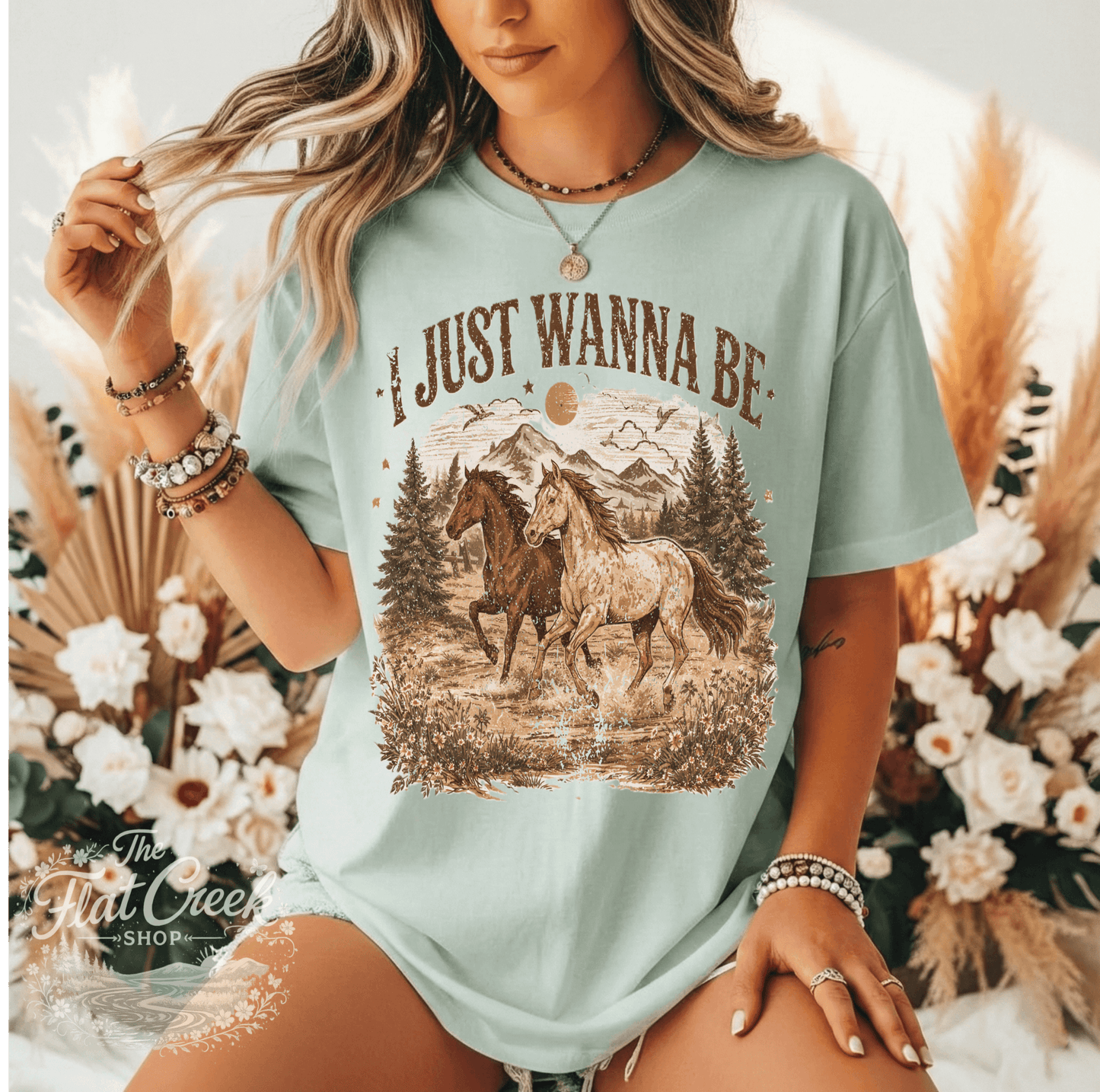 I Just Wanna Be Comfort Colors Tee - Western HorsesSThe Flat Creek Shop LLC