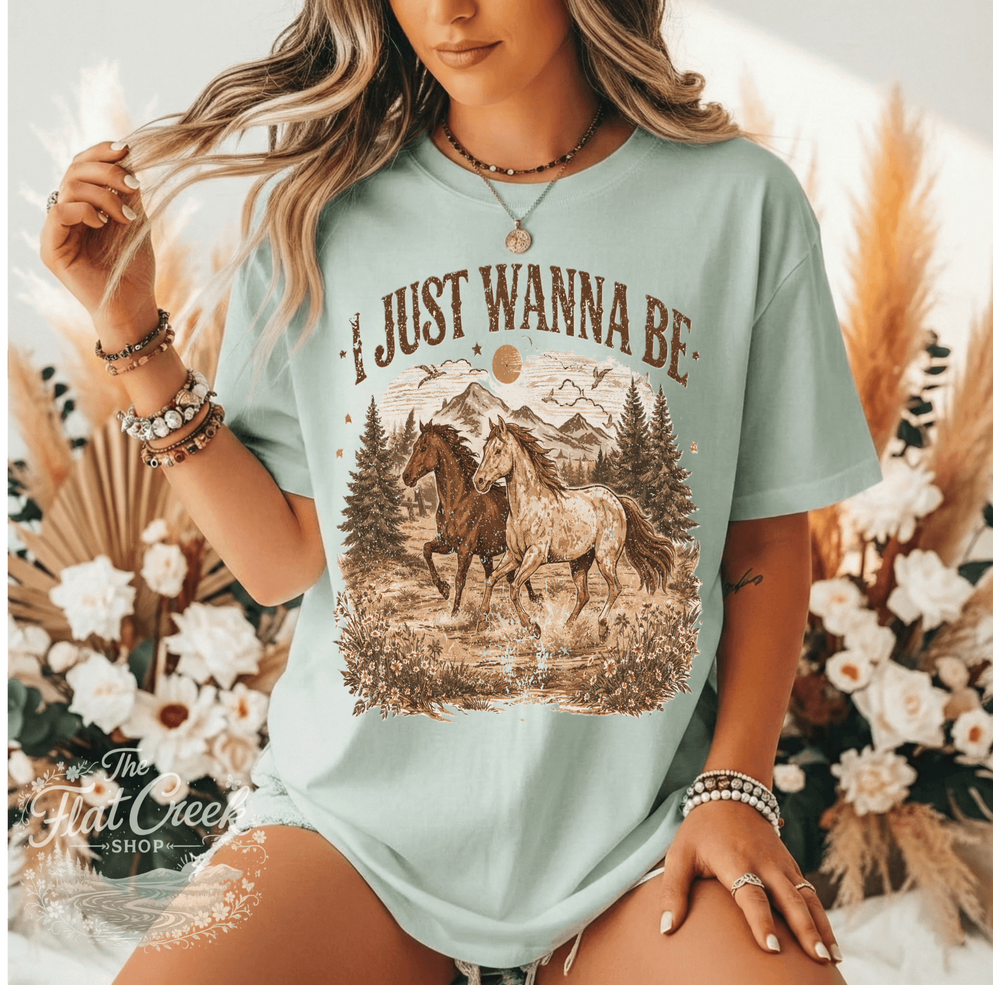 I Just Wanna Be Comfort Colors Tee - Western HorsesSThe Flat Creek Shop LLC