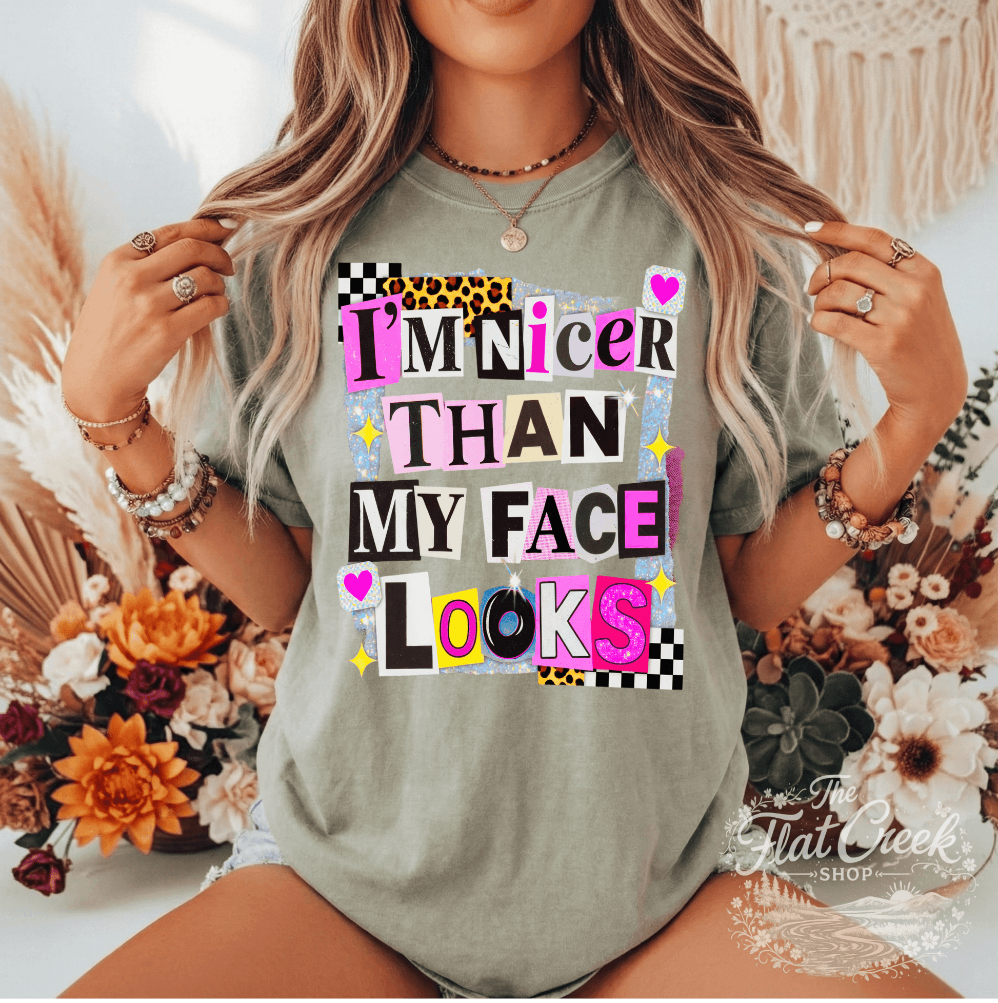 I'm Nicer Than My Face Looks Shirt | Funny Sassy Graphic Tee | Comfort Colors Style | Boutique TeeSThe Flat Creek Shop LLC