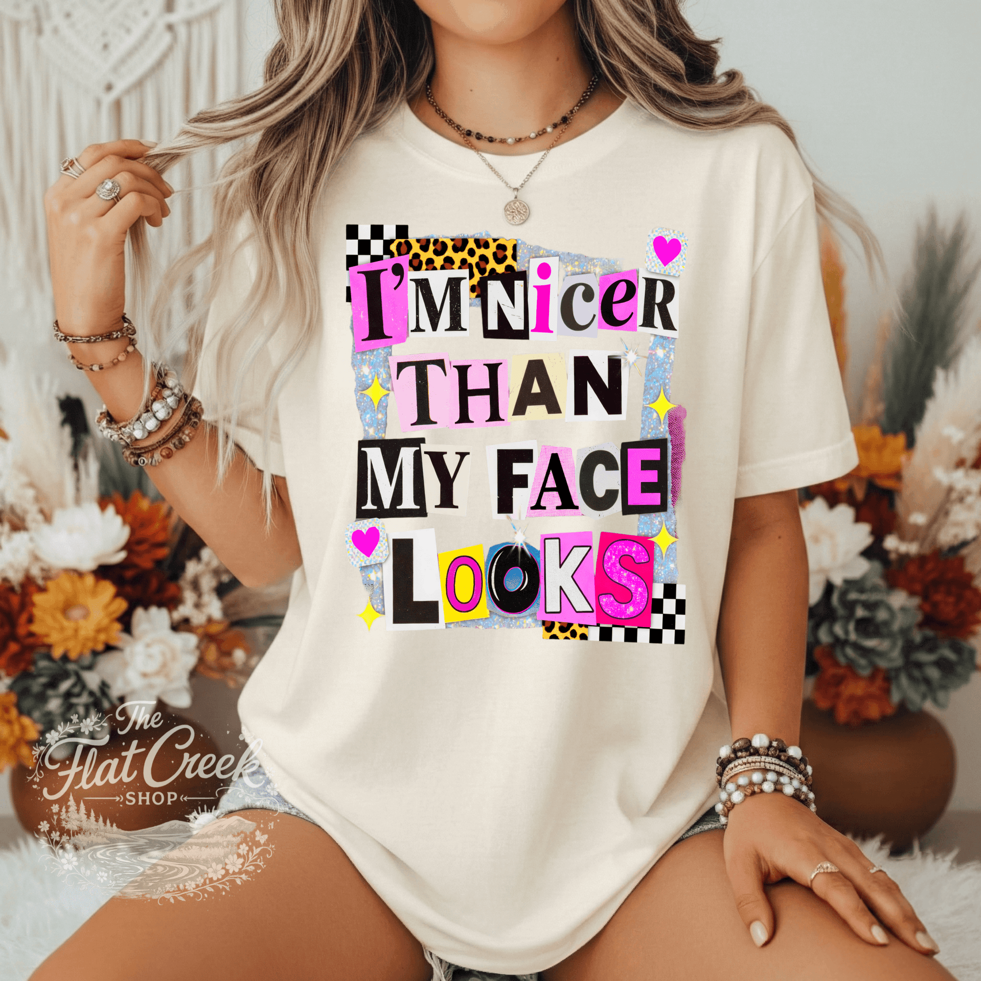 I'm Nicer Than My Face Looks Shirt | Funny Sassy Graphic Tee | Comfort Colors Style | Boutique TeeSThe Flat Creek Shop LLC