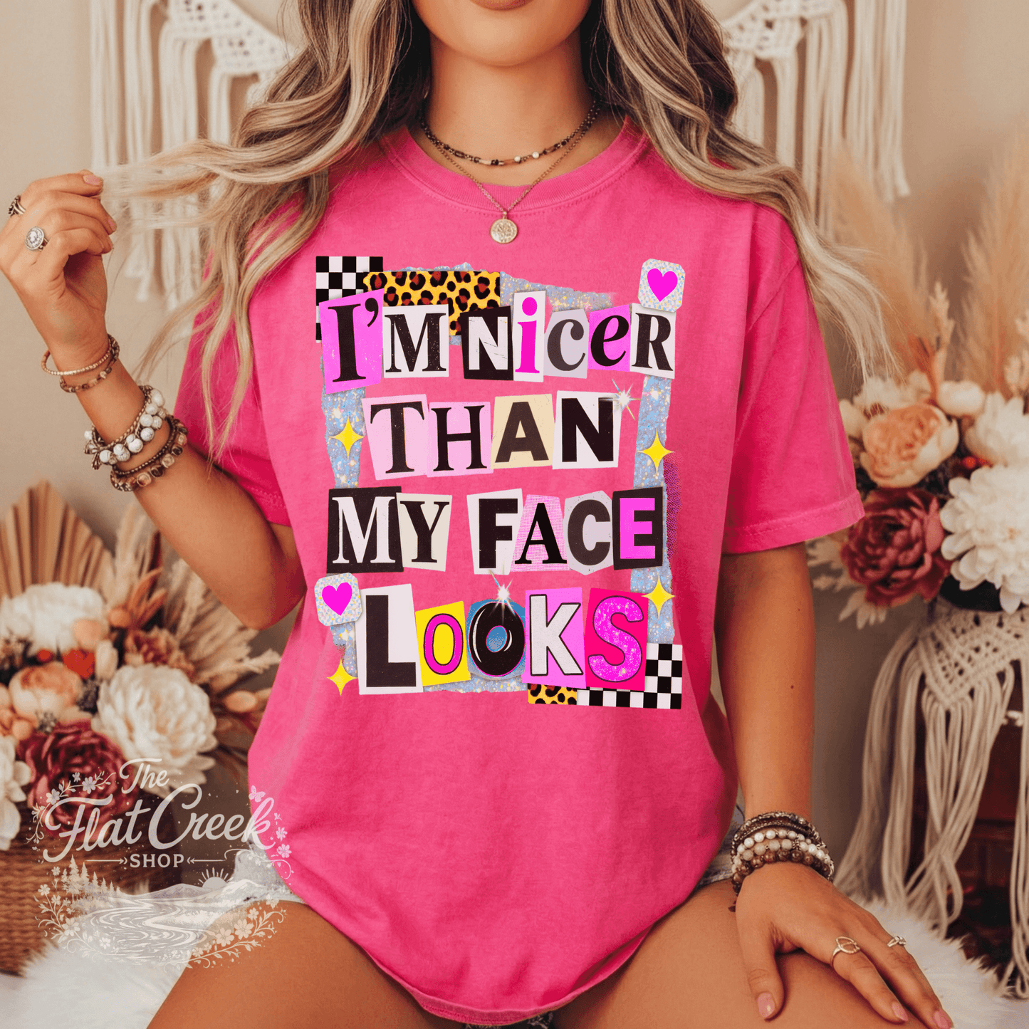 I'm Nicer Than My Face Looks Shirt | Funny Sassy Graphic Tee | Comfort Colors Style | Boutique TeeSThe Flat Creek Shop LLC