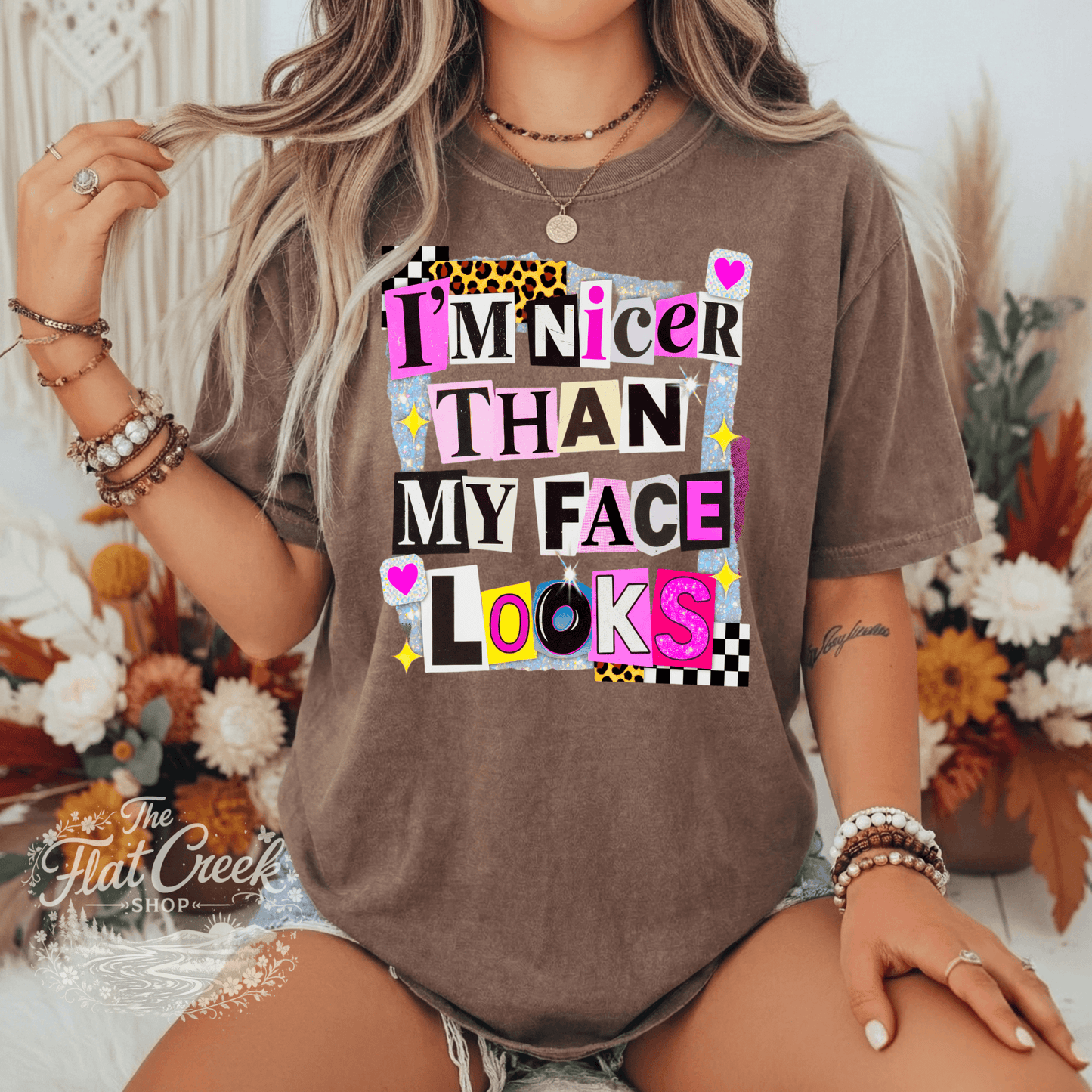 I'm Nicer Than My Face Looks Shirt | Funny Sassy Graphic Tee | Comfort Colors Style | Boutique TeeSThe Flat Creek Shop LLC