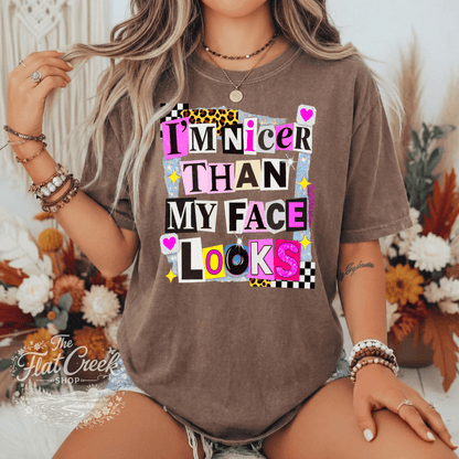 I'm Nicer Than My Face Looks Shirt | Funny Sassy Graphic Tee | Comfort Colors Style | Boutique TeeSThe Flat Creek Shop LLC