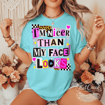 I'm Nicer Than My Face Looks Shirt | Funny Sassy Graphic Tee | Comfort Colors Style | Boutique TeeSThe Flat Creek Shop LLC