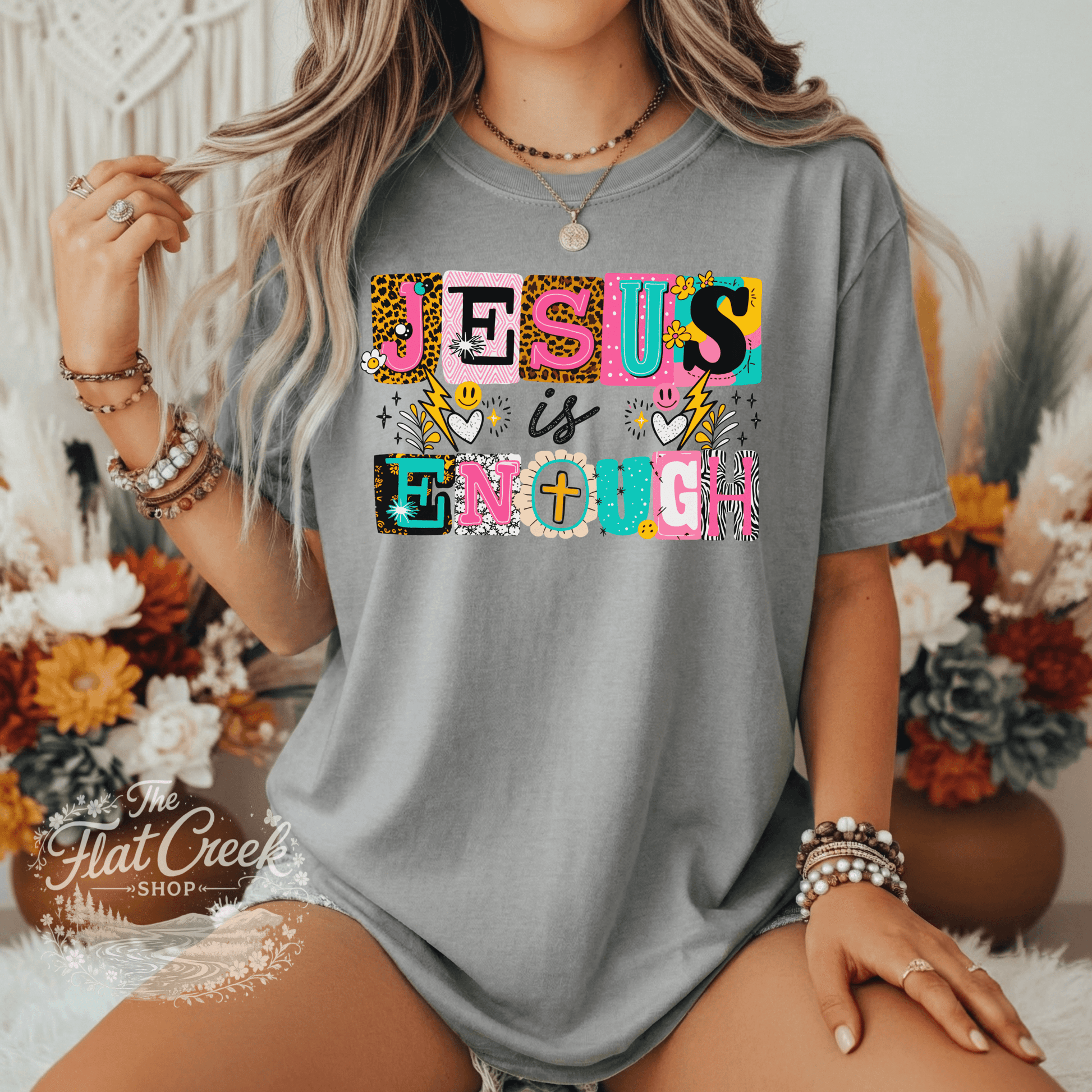 Jesus is Enough Shirt | Colorful Christian Graphic Tee | Faith Tee | Comfort Colors StyleSThe Flat Creek Shop LLC