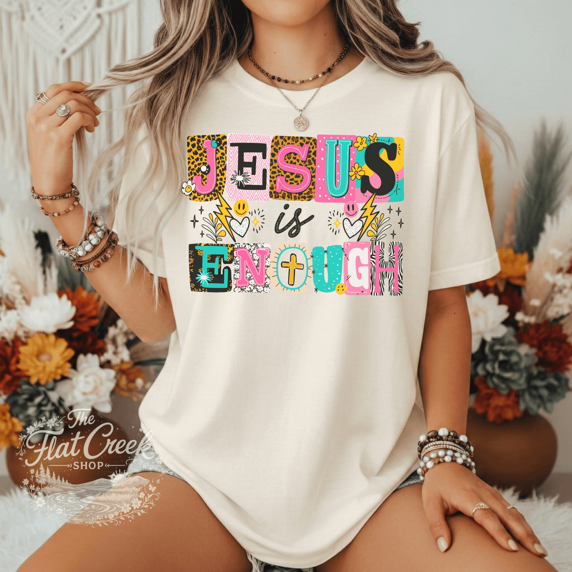 Jesus is Enough Shirt | Colorful Christian Graphic Tee | Faith Tee | Comfort Colors StyleSThe Flat Creek Shop LLC
