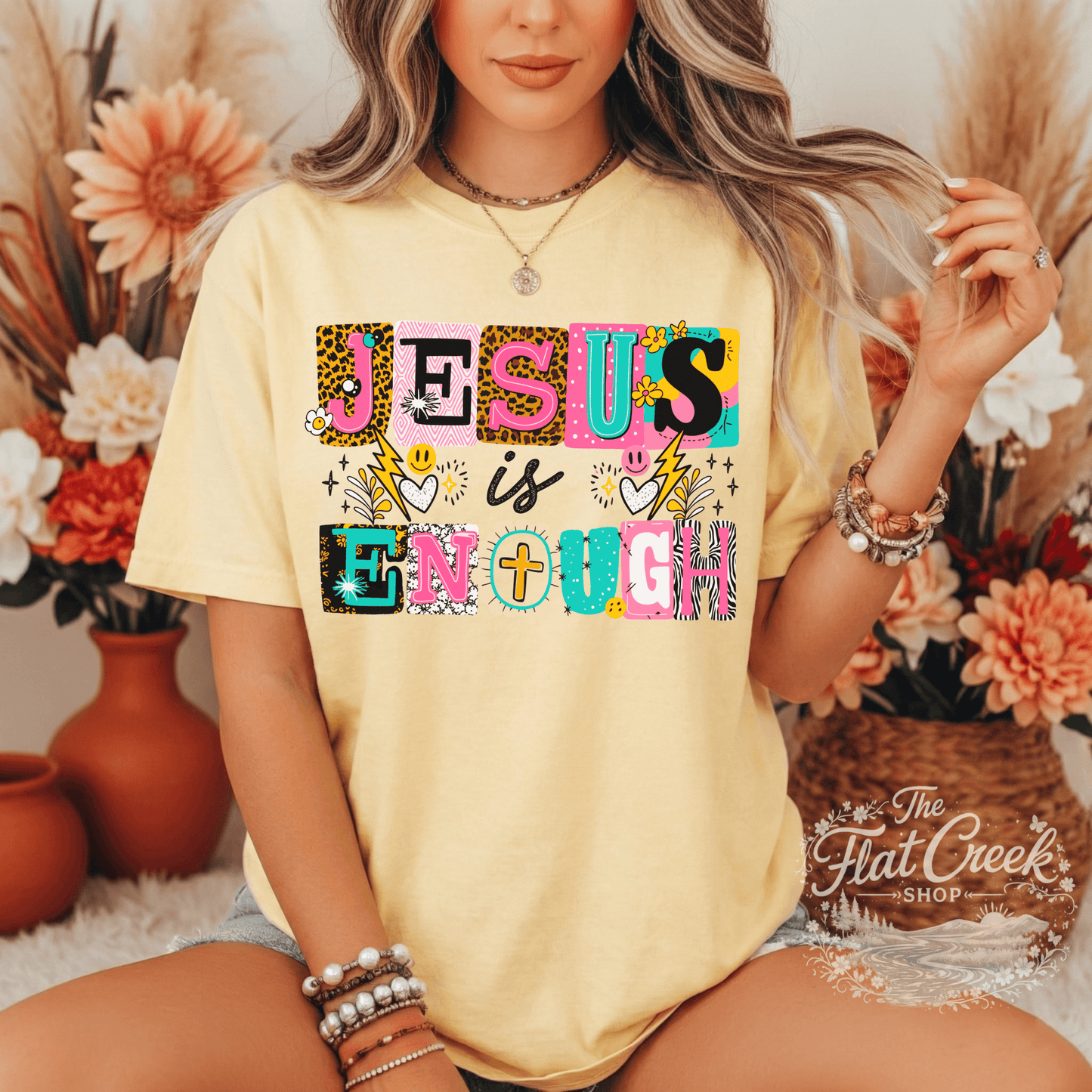 Jesus is Enough Shirt | Colorful Christian Graphic Tee | Faith Tee | Comfort Colors StyleSThe Flat Creek Shop LLC