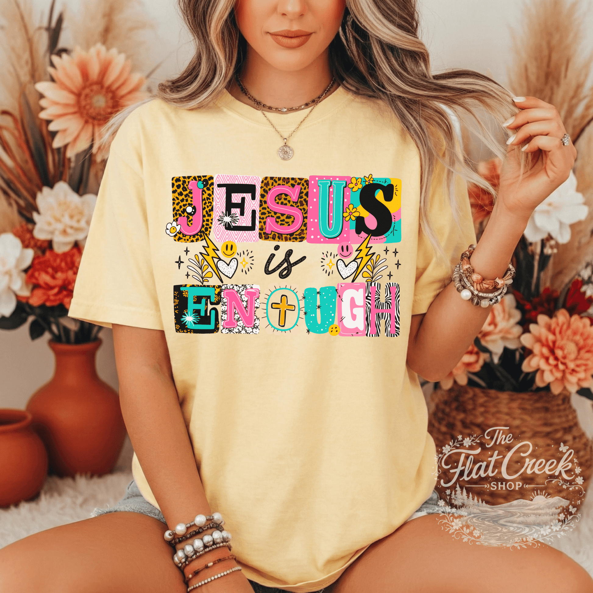 Jesus is Enough Shirt | Colorful Christian Graphic Tee | Faith Tee | Comfort Colors StyleSThe Flat Creek Shop LLC