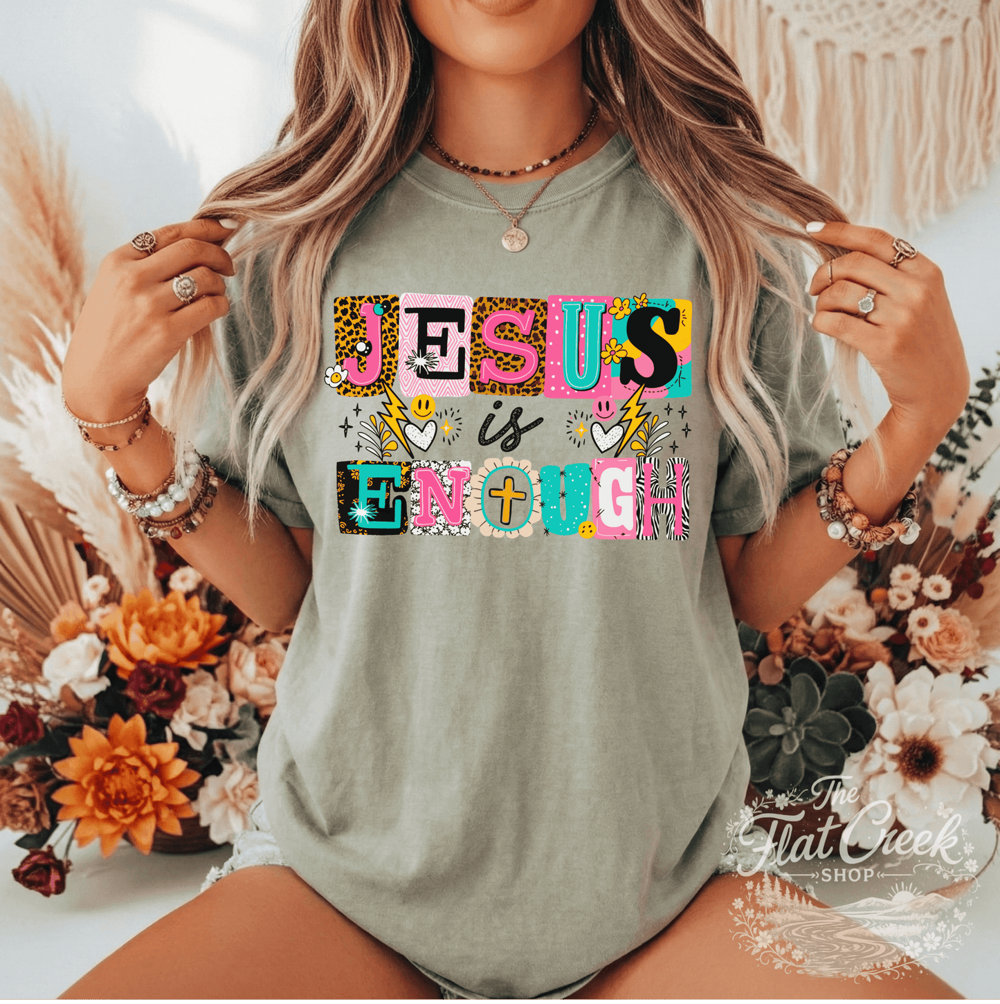 Jesus is Enough Shirt | Colorful Christian Graphic Tee | Faith Tee | Comfort Colors StyleSThe Flat Creek Shop LLC