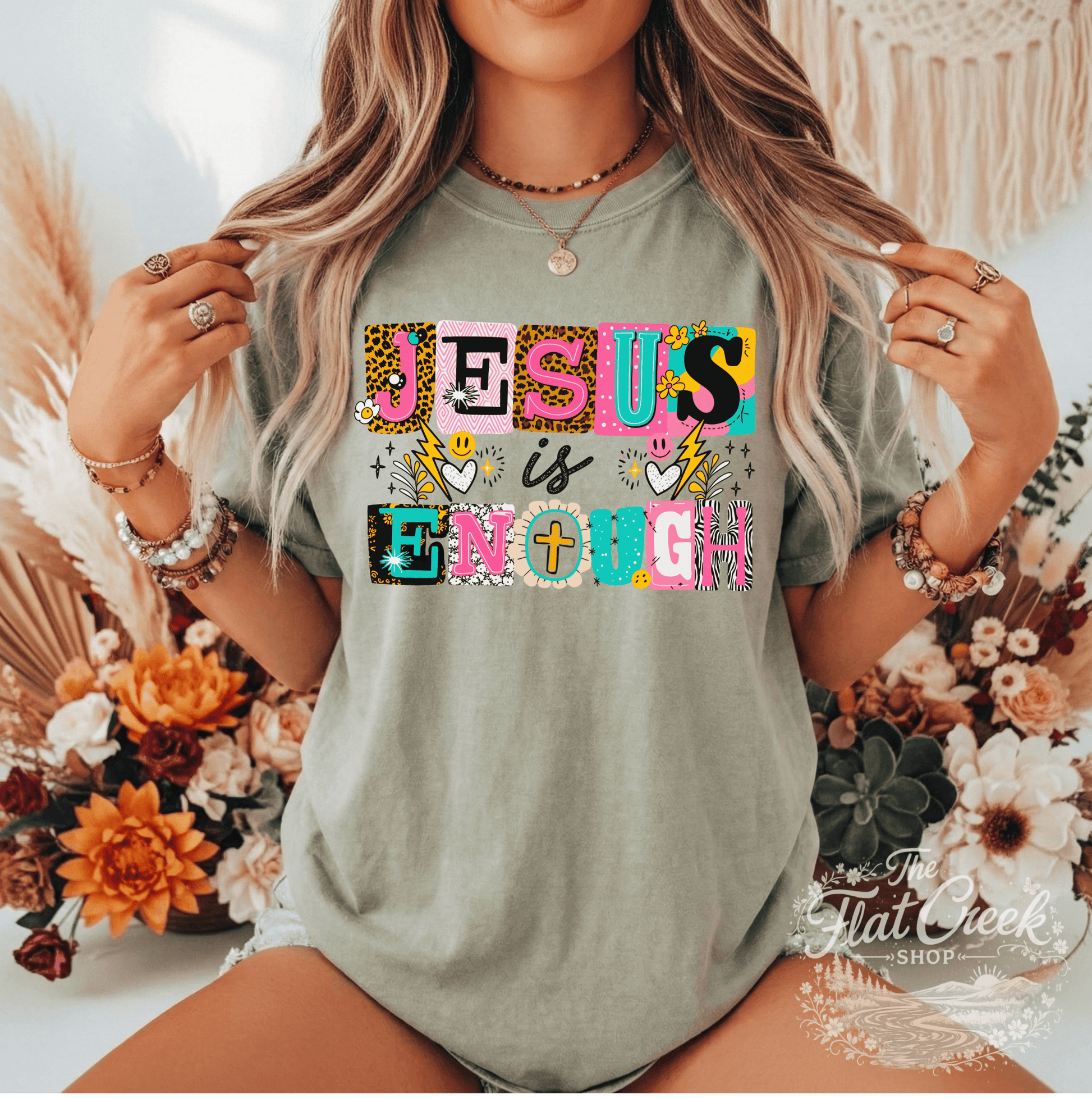 Jesus is Enough Shirt | Colorful Christian Graphic Tee | Faith Tee | Comfort Colors StyleSThe Flat Creek Shop LLC