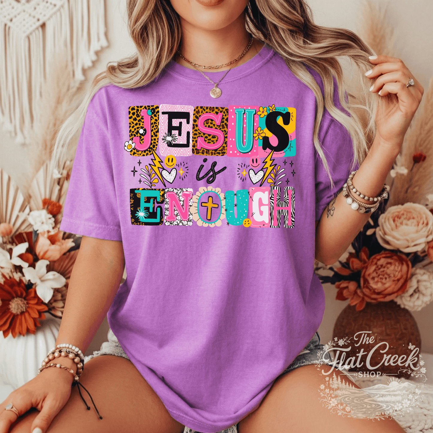 Jesus is Enough Shirt | Colorful Christian Graphic Tee | Faith Tee | Comfort Colors StyleSThe Flat Creek Shop LLC
