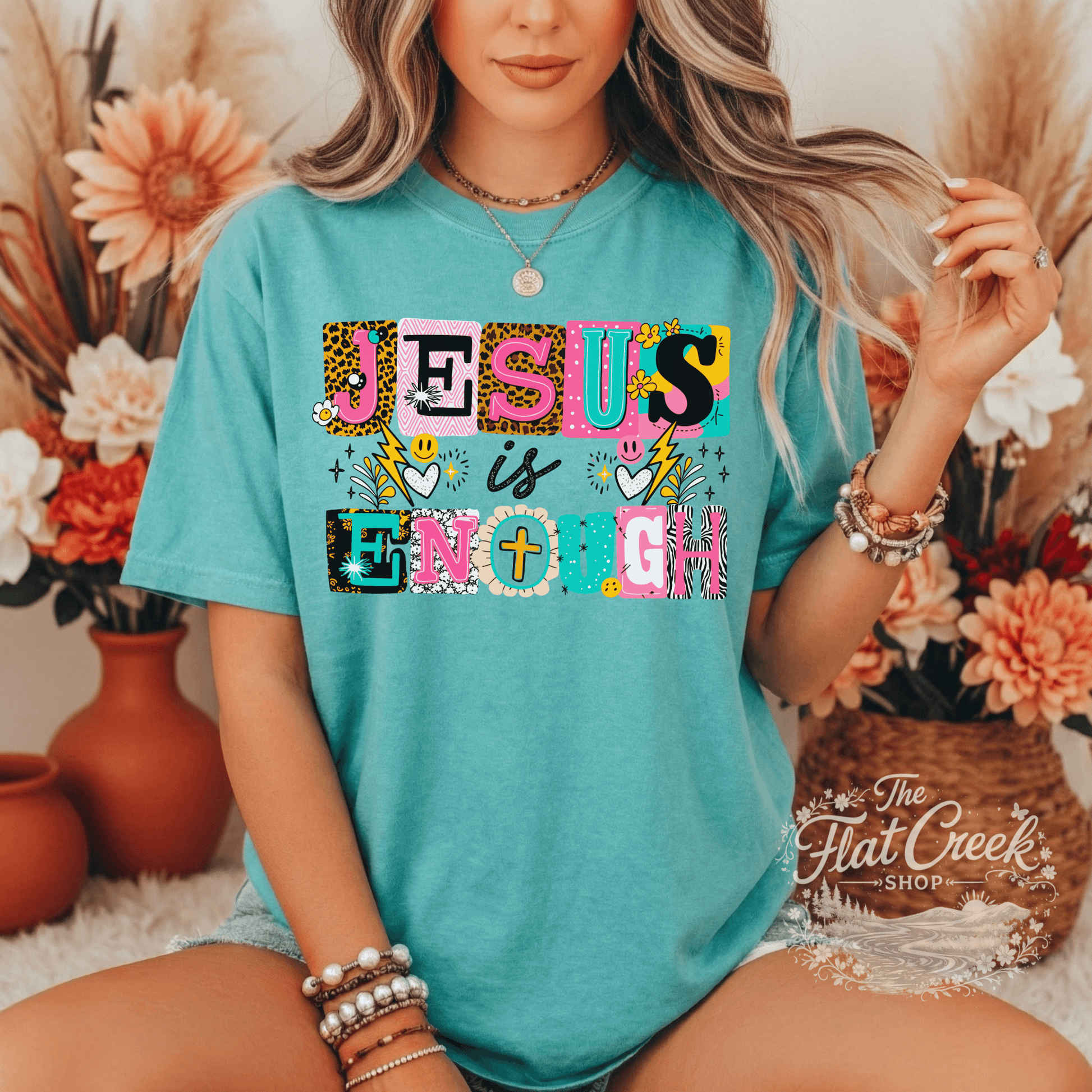 Jesus is Enough Shirt | Colorful Christian Graphic Tee | Faith Tee | Comfort Colors StyleSThe Flat Creek Shop LLC