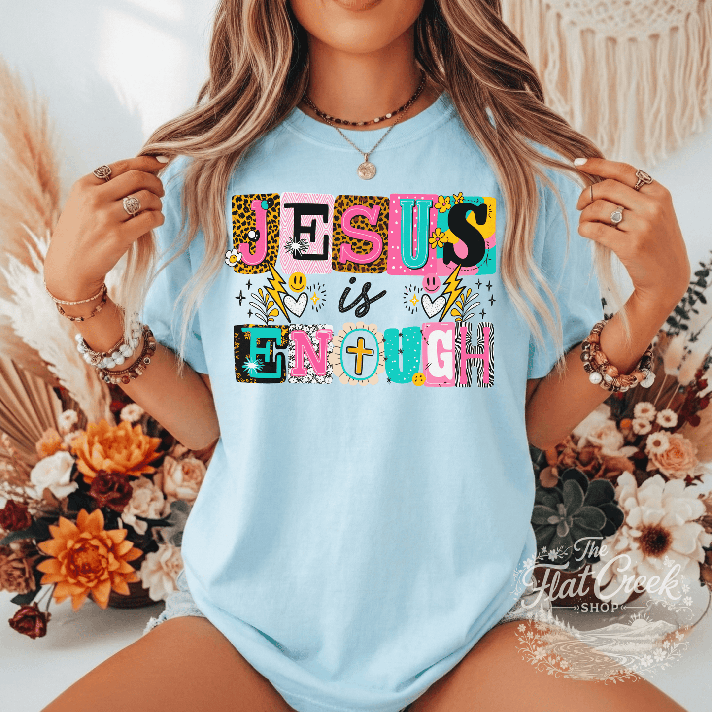 Jesus is Enough Shirt | Colorful Christian Graphic Tee | Faith Tee | Comfort Colors StyleSThe Flat Creek Shop LLC