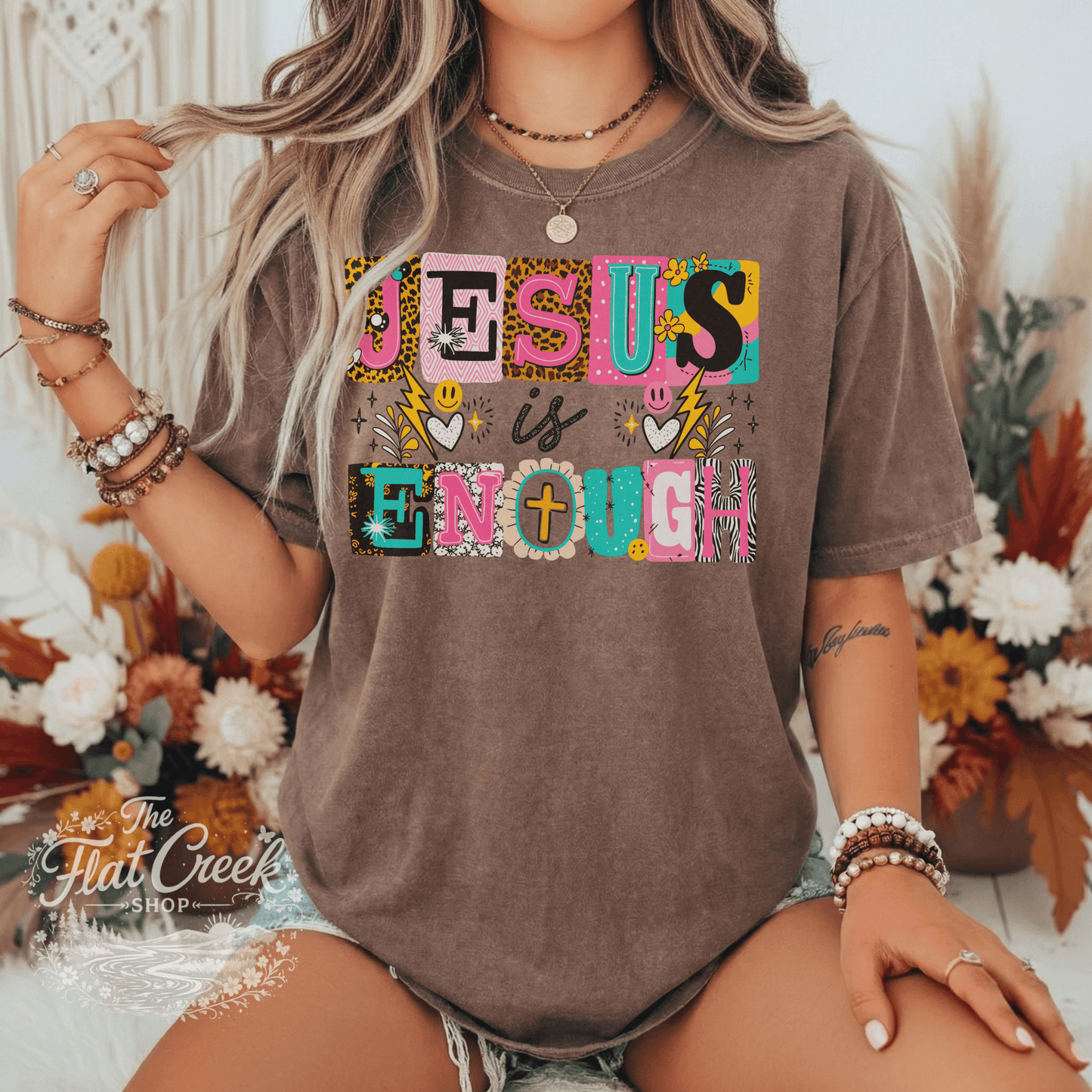 Jesus is Enough Shirt | Colorful Christian Graphic Tee | Faith Tee | Comfort Colors StyleSThe Flat Creek Shop LLC