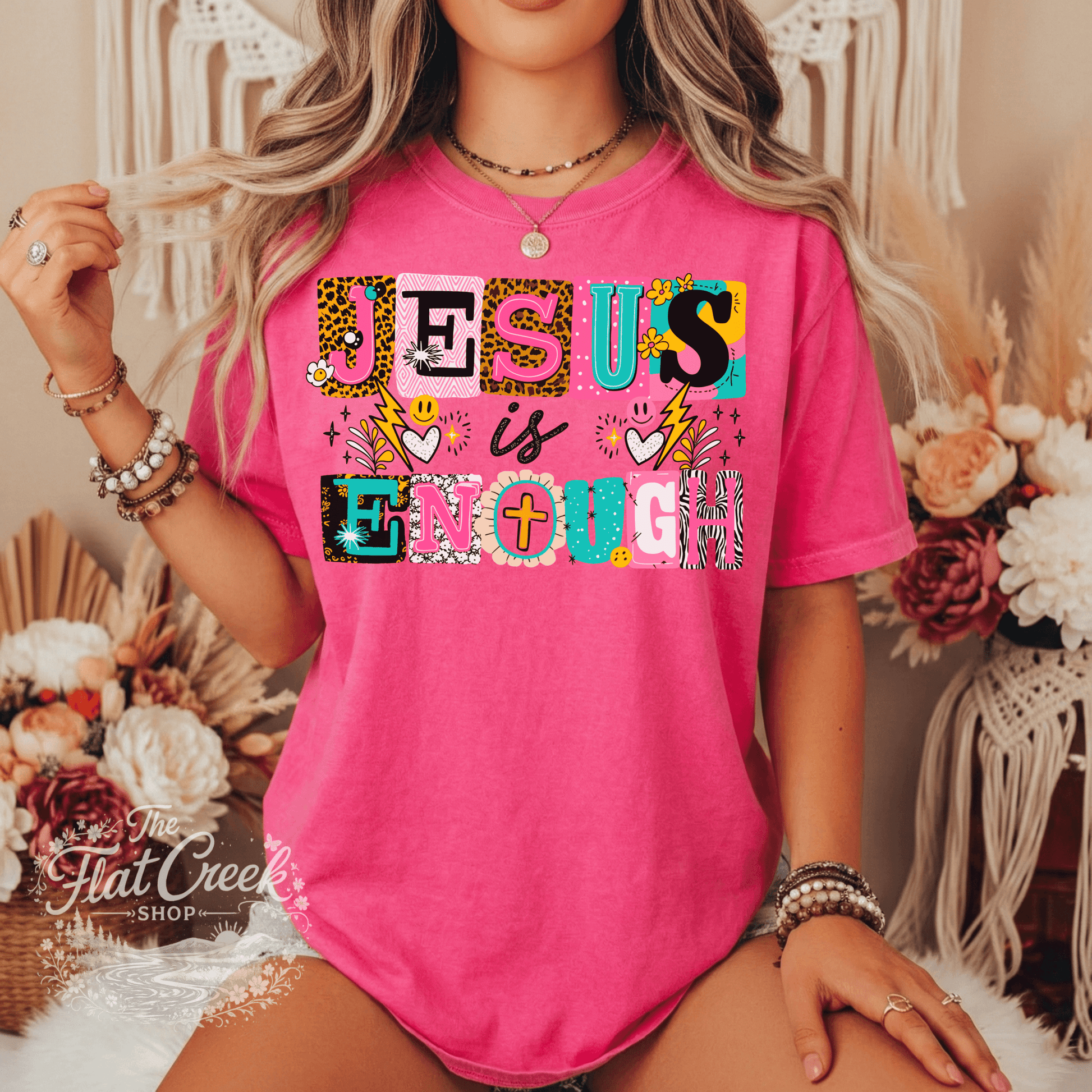 Jesus is Enough Shirt | Colorful Christian Graphic Tee | Faith Tee | Comfort Colors StyleSThe Flat Creek Shop LLC